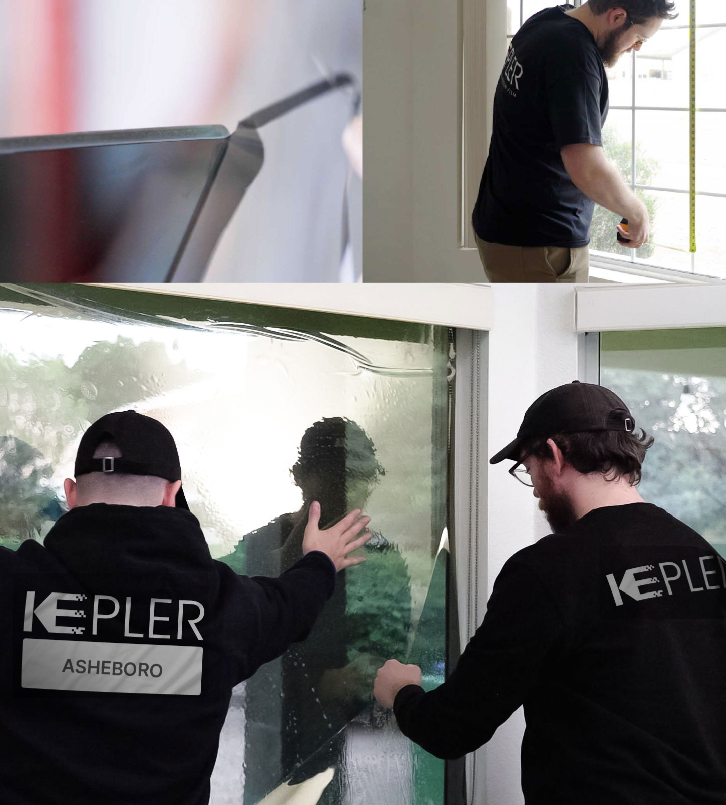 Kepler Technician Installing Ceramic Window Tint to Home in Asheboro