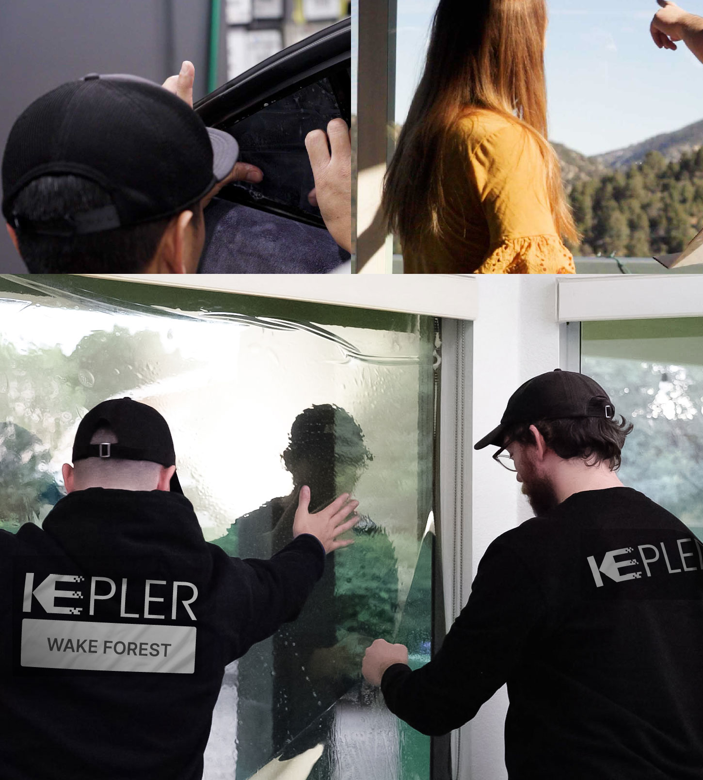 Expert Technician Fitting Ceramic Window Tint to Home in Wake Forest