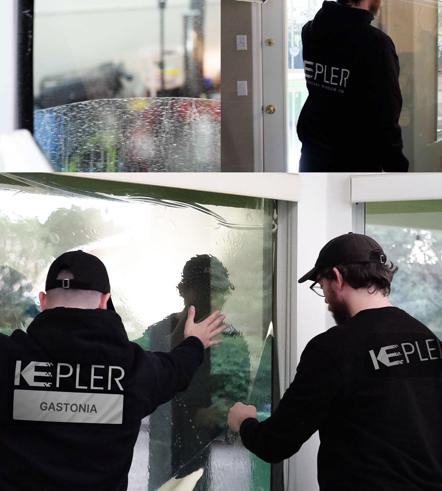 Kepler Technician Applying Ceramic Window Tint to Home in Gastonia