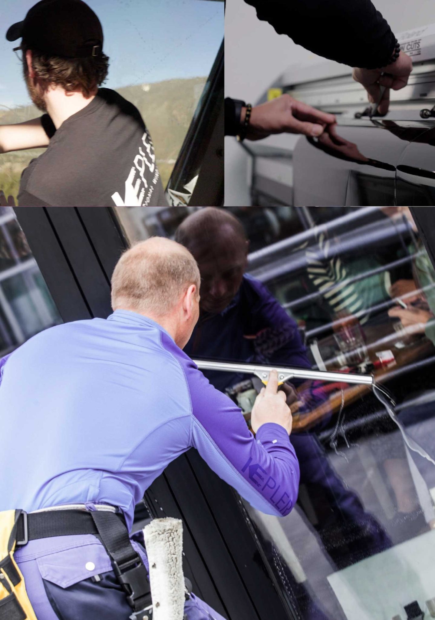 Kepler Skilled Applying Anti-Graffiti Window Film to a Oshkosh Shop Front