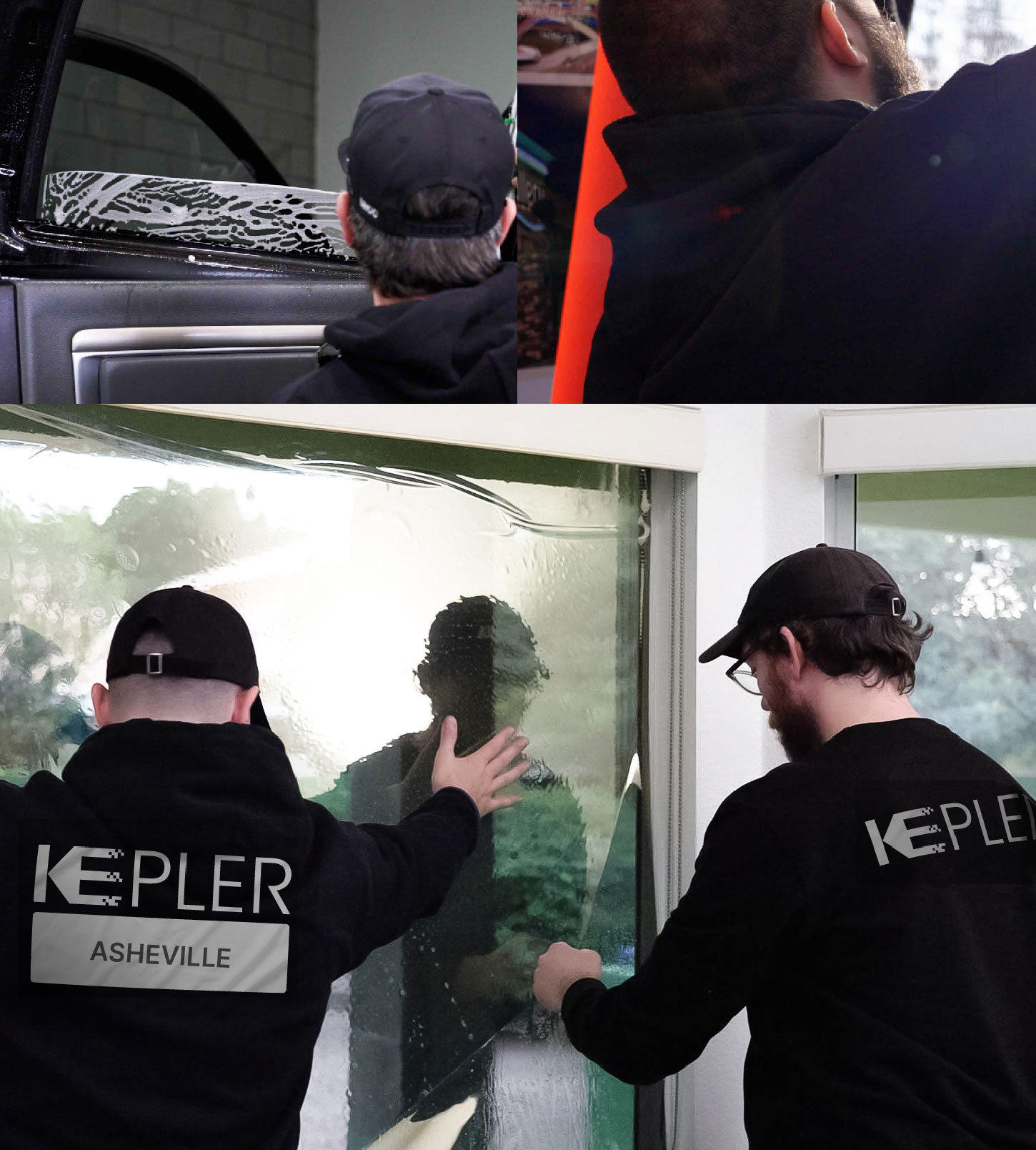 Expert Technician Installing Ceramic Window Tint to Home in Asheville