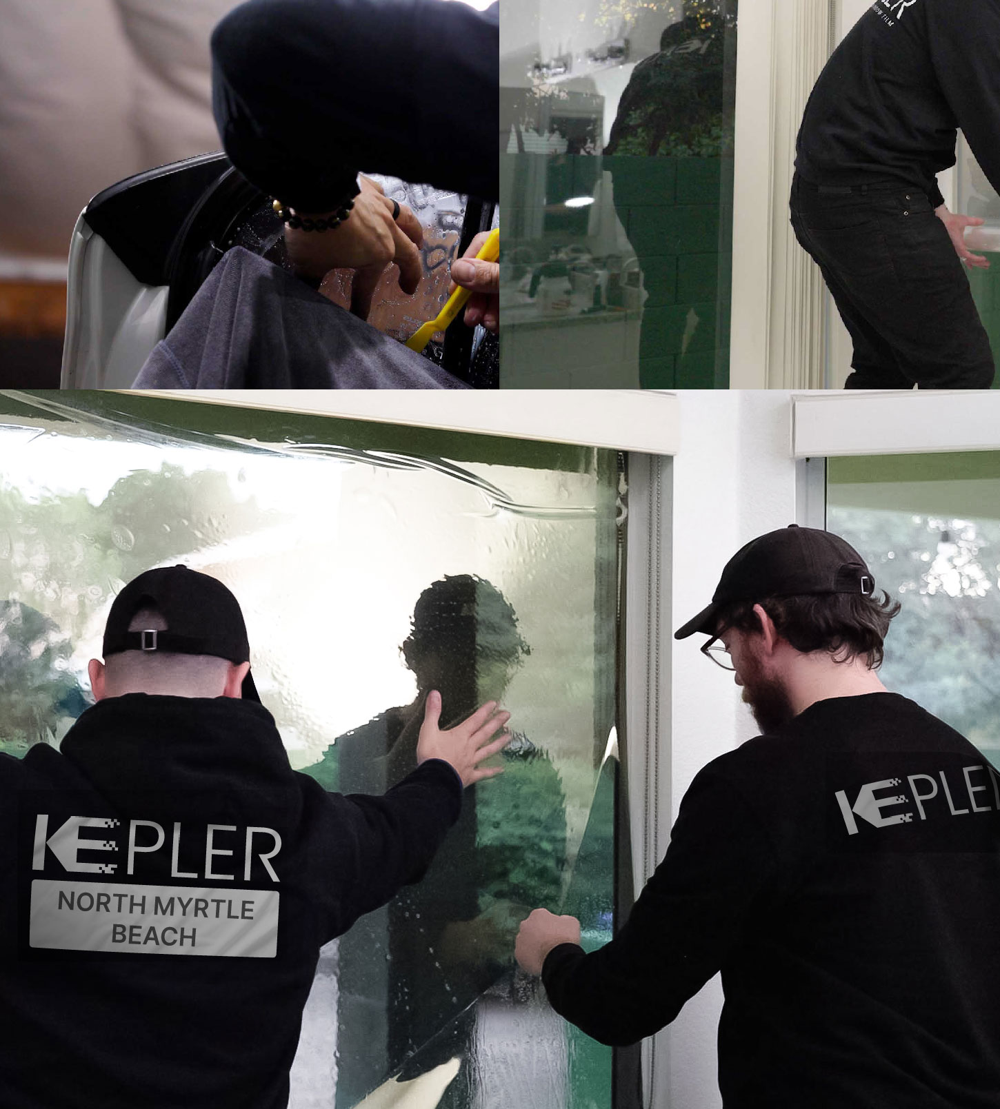 Kepler Technician Installing Ceramic Window Tint to Home in North Myrtle Beach