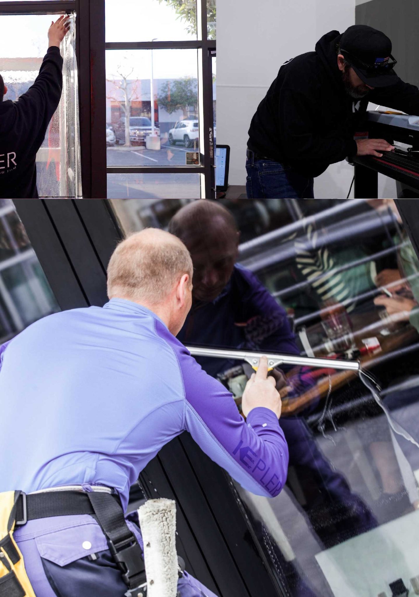 Kepler Skilled Applying Anti-Graffiti Window Film to a Prior Lake Shop Front