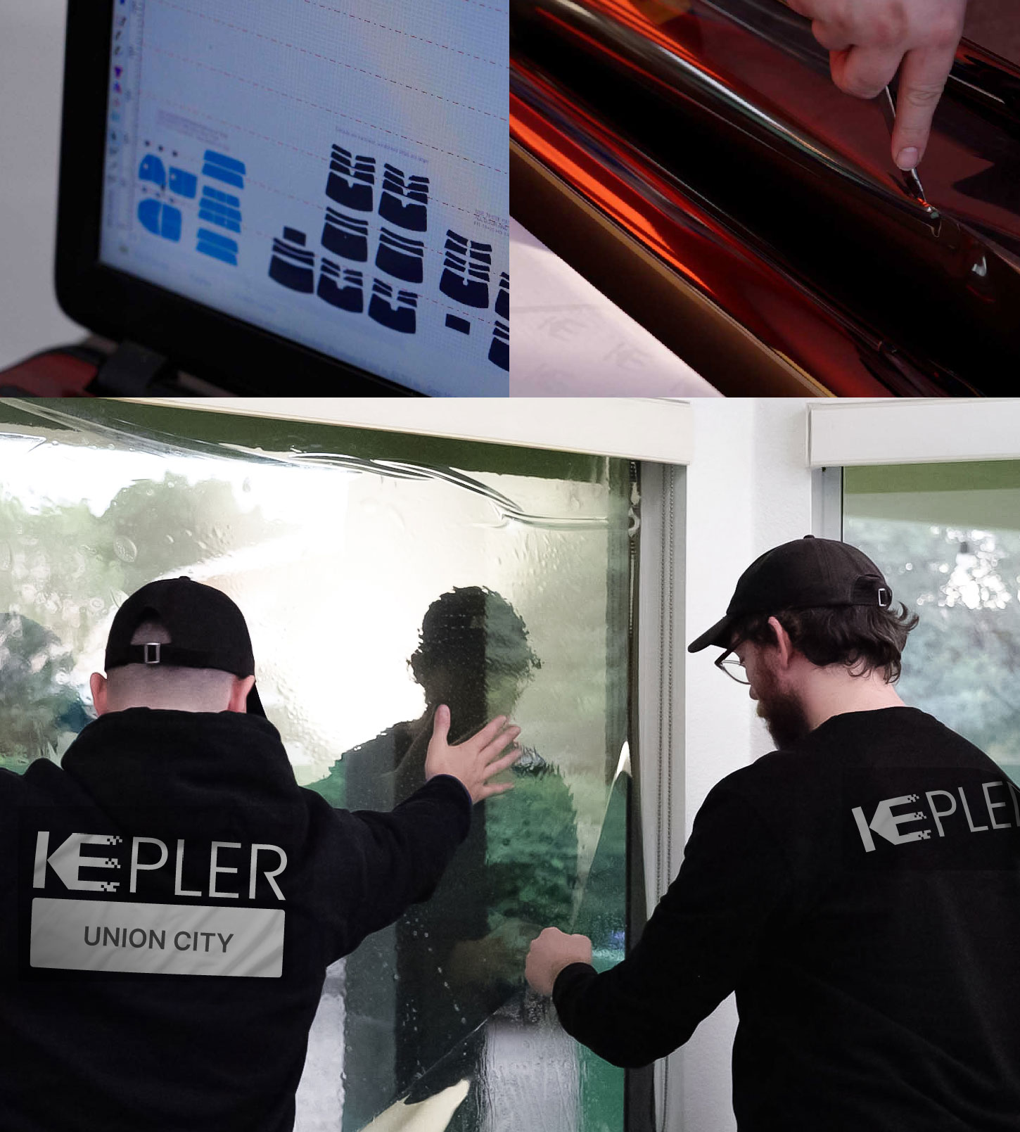 Expert Technician Applying Ceramic Window Tint to Home in Union City