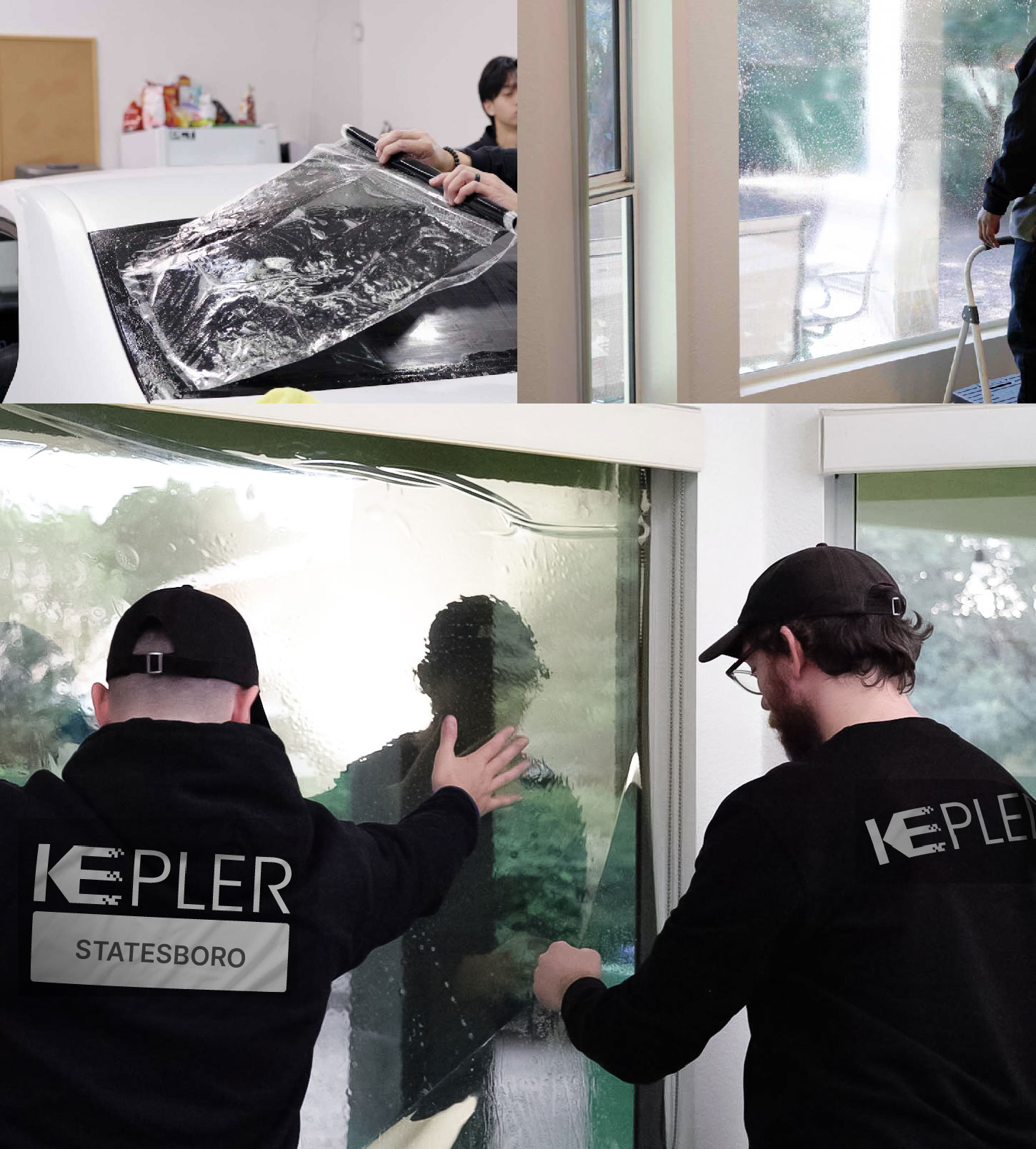 Expert Technician Fitting Ceramic Window Tint to Home in Statesboro