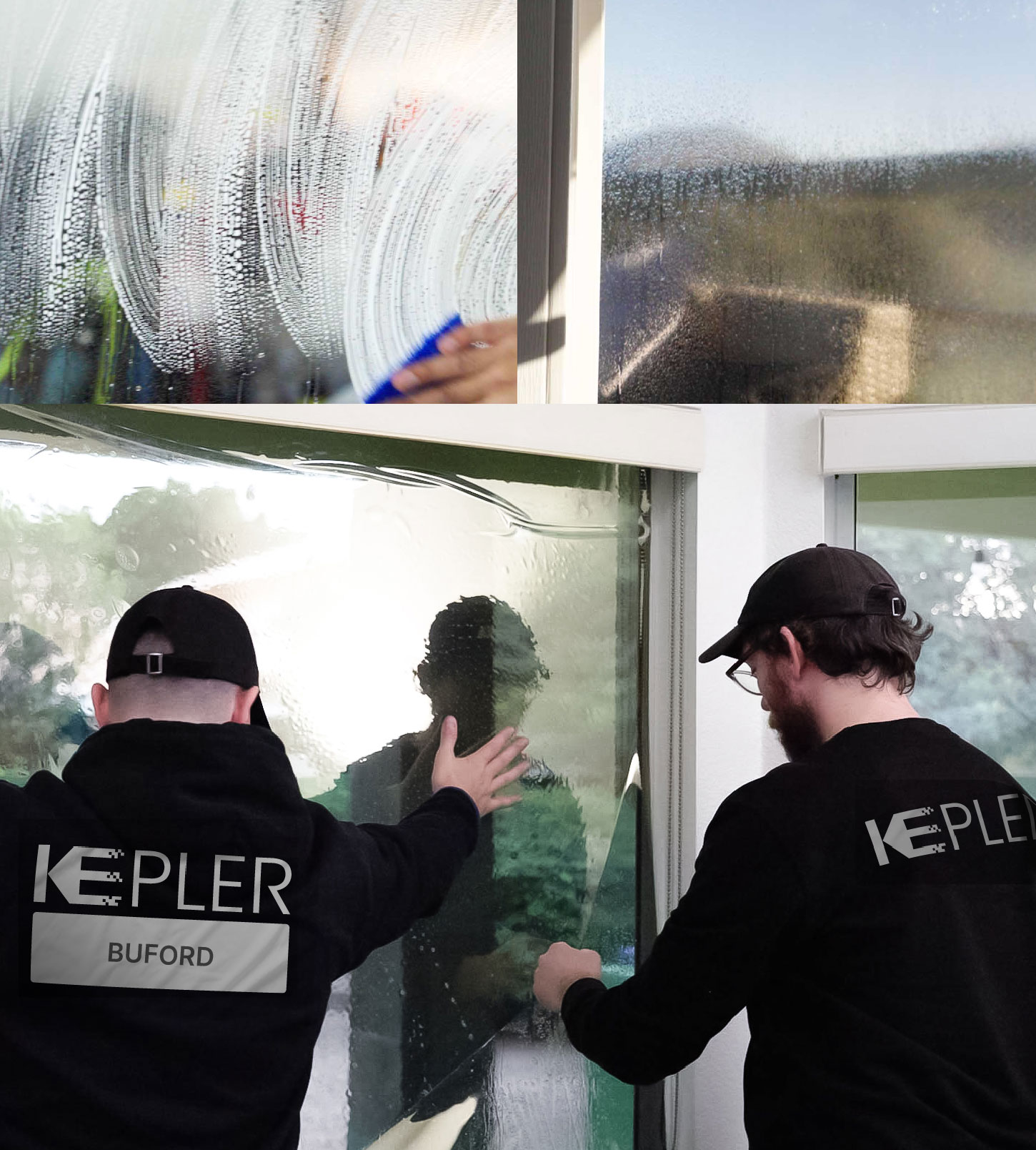 Expert Technician Applying High-tech Window Tint to Home in Buford