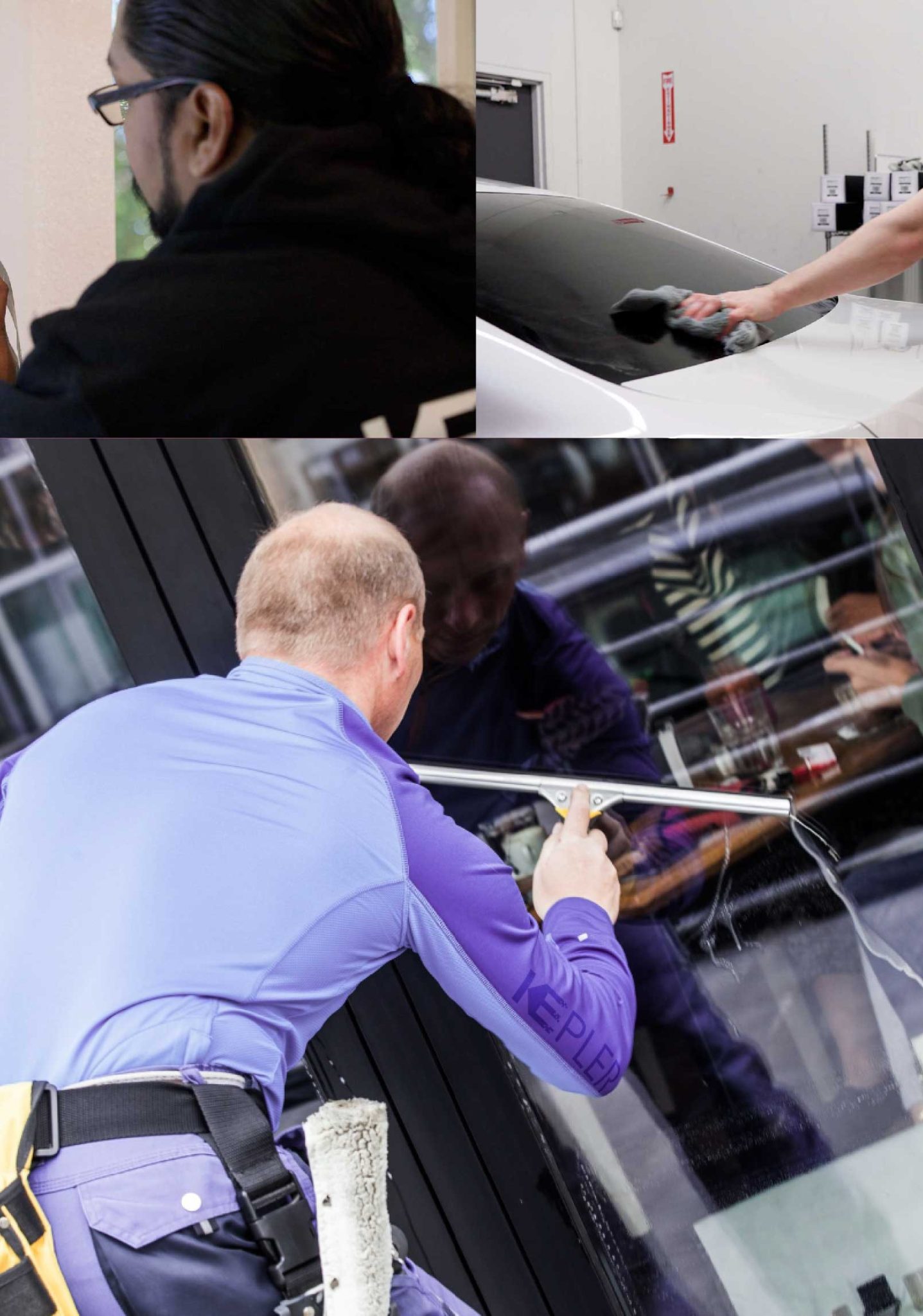Kepler Skilled Applying Anti-Graffiti Window Film to a Round Lake Shop Front