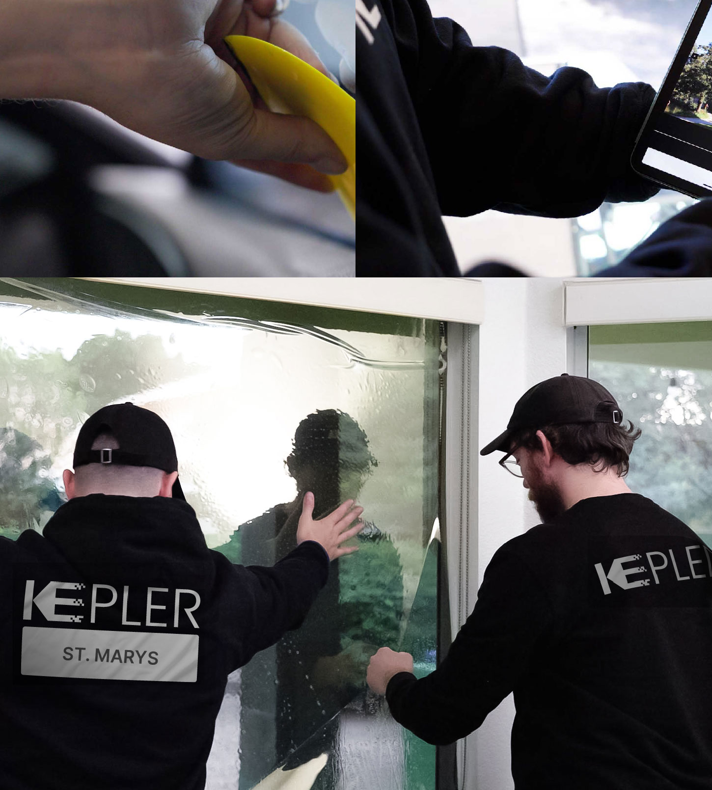 Expert Technician Installing Ceramic Window Tint to Home in St. Marys