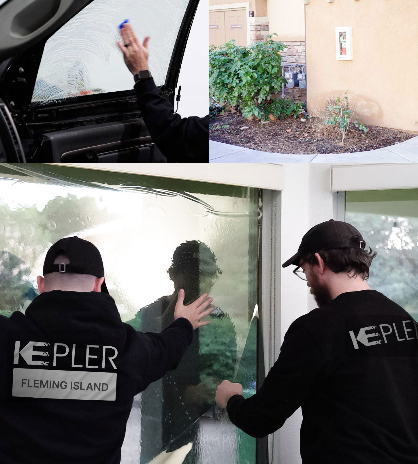 Expert Technician Applying Ceramic Window Tint to Home in Fleming Island