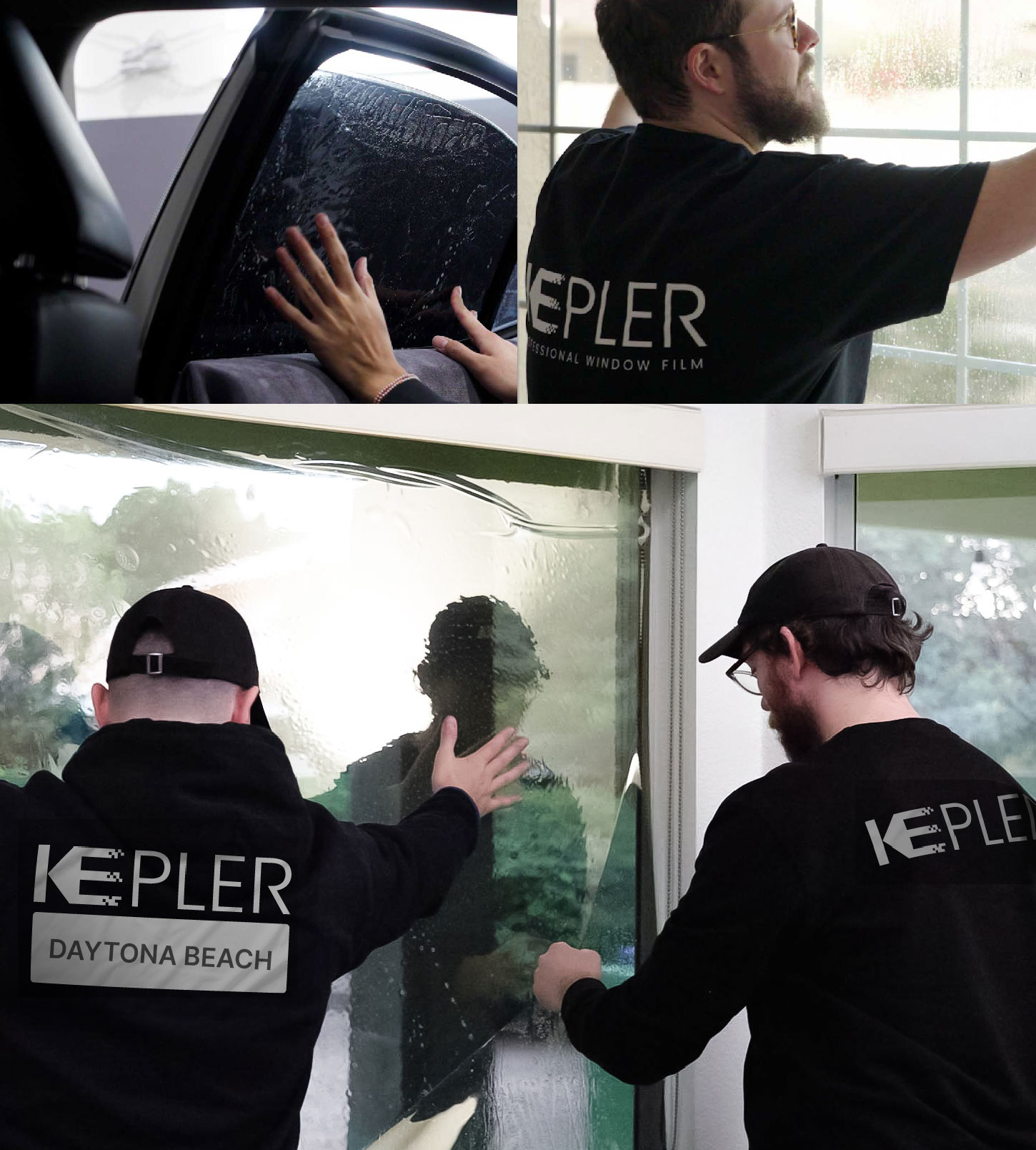 Expert Technician Applying Ceramic Window Tint to Home in Daytona Beach