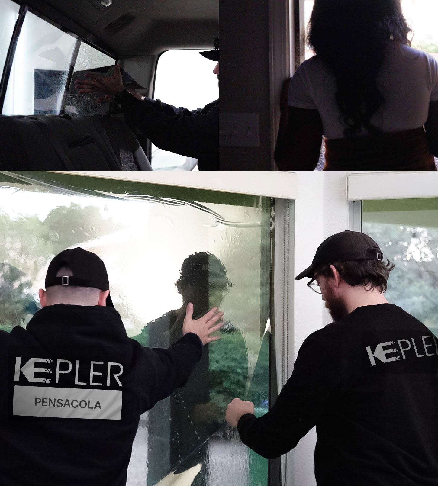 Kepler Technician Applying Ceramic Window Tint to Home in Pensacola