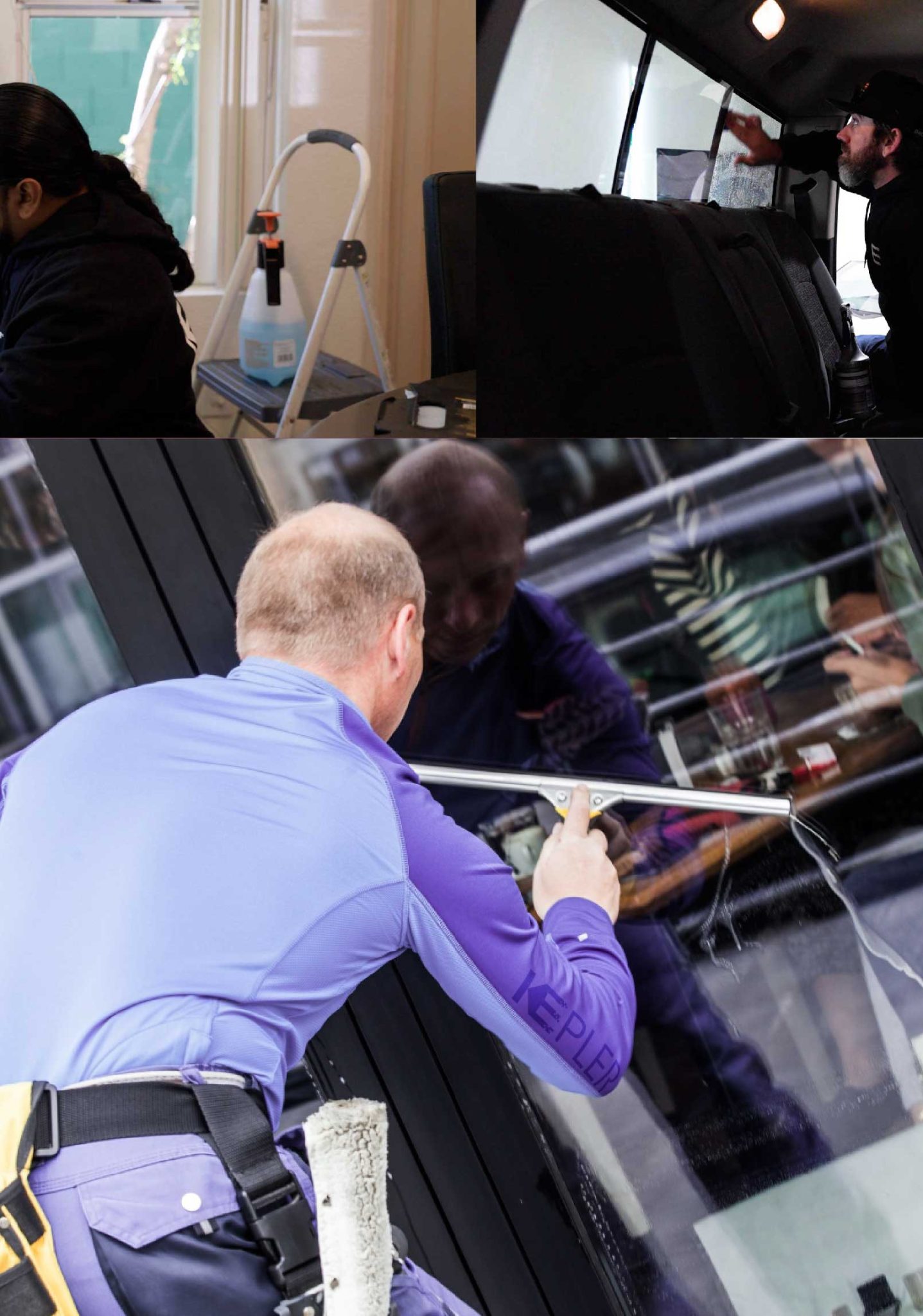 Kepler Professional Applying Anti-Graffiti Window Film to a Lockport Shop Front