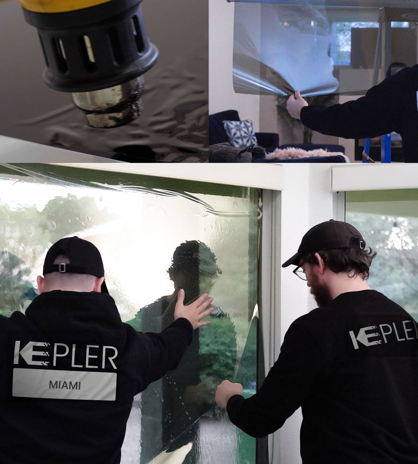Expert Technician Fitting High-tech Window Tint to Home in Miami