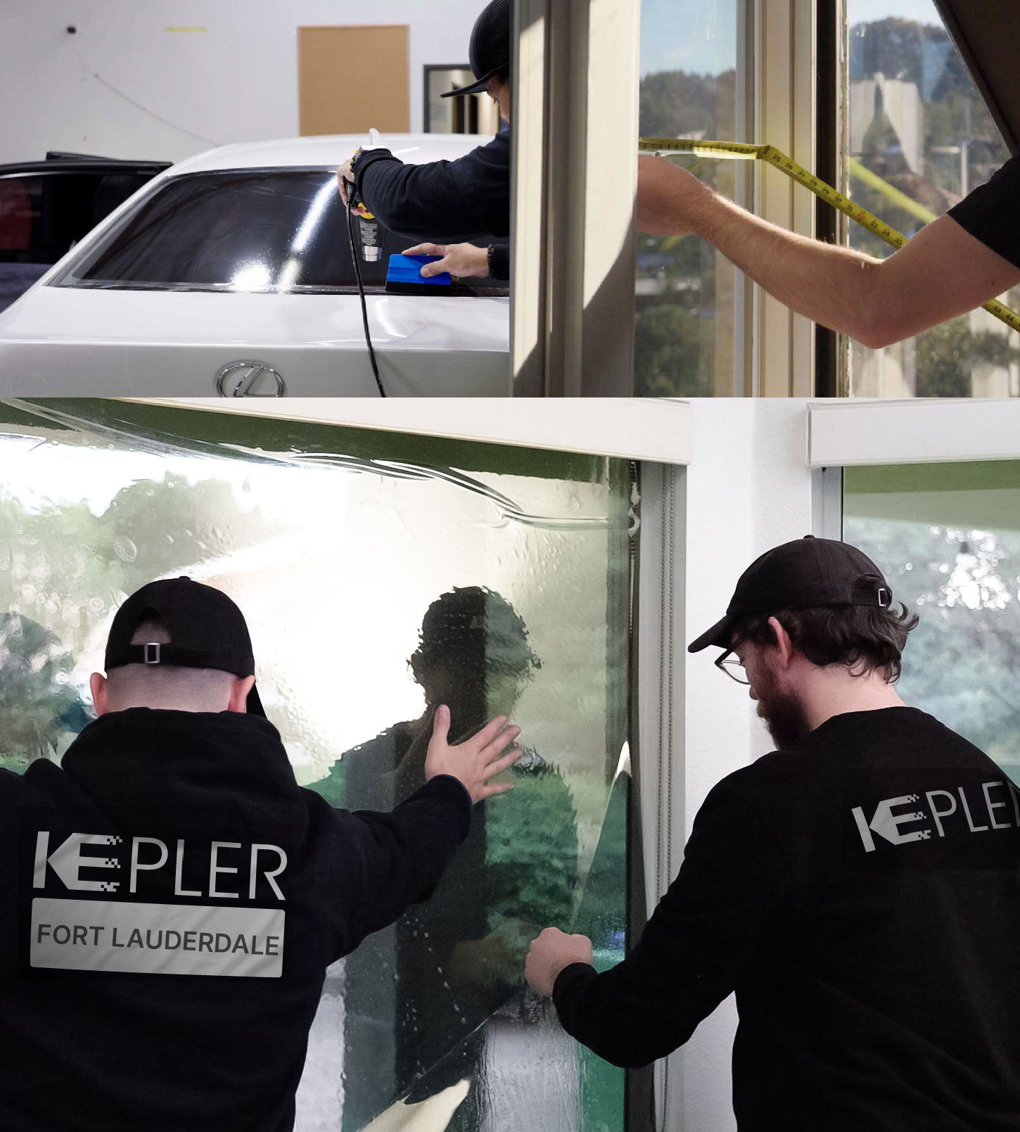 Expert Technician Fitting Advanced Window Tint to Home in Fort Lauderdale