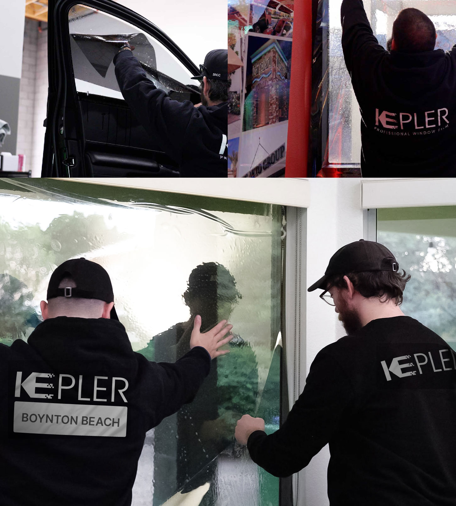 Kepler Technician Applying Ceramic Window Tint to Home in Boynton Beach