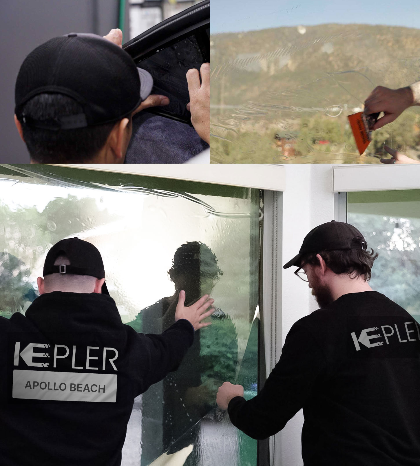 Kepler Technician Applying Ceramic Window Tint to Home in Apollo Beach