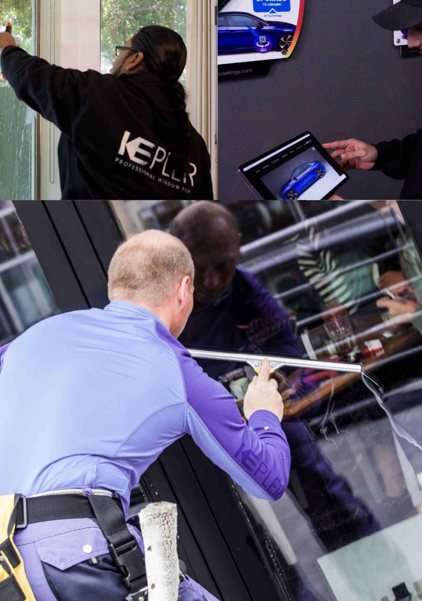Kepler Skilled Applying Anti-Graffiti Window Film to a Elmwood Park Shop Front