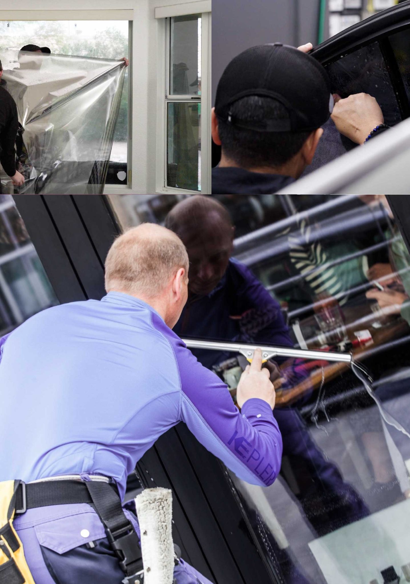 Kepler Professional Applying Anti-Graffiti Window Film to a Galesburg Shop Front