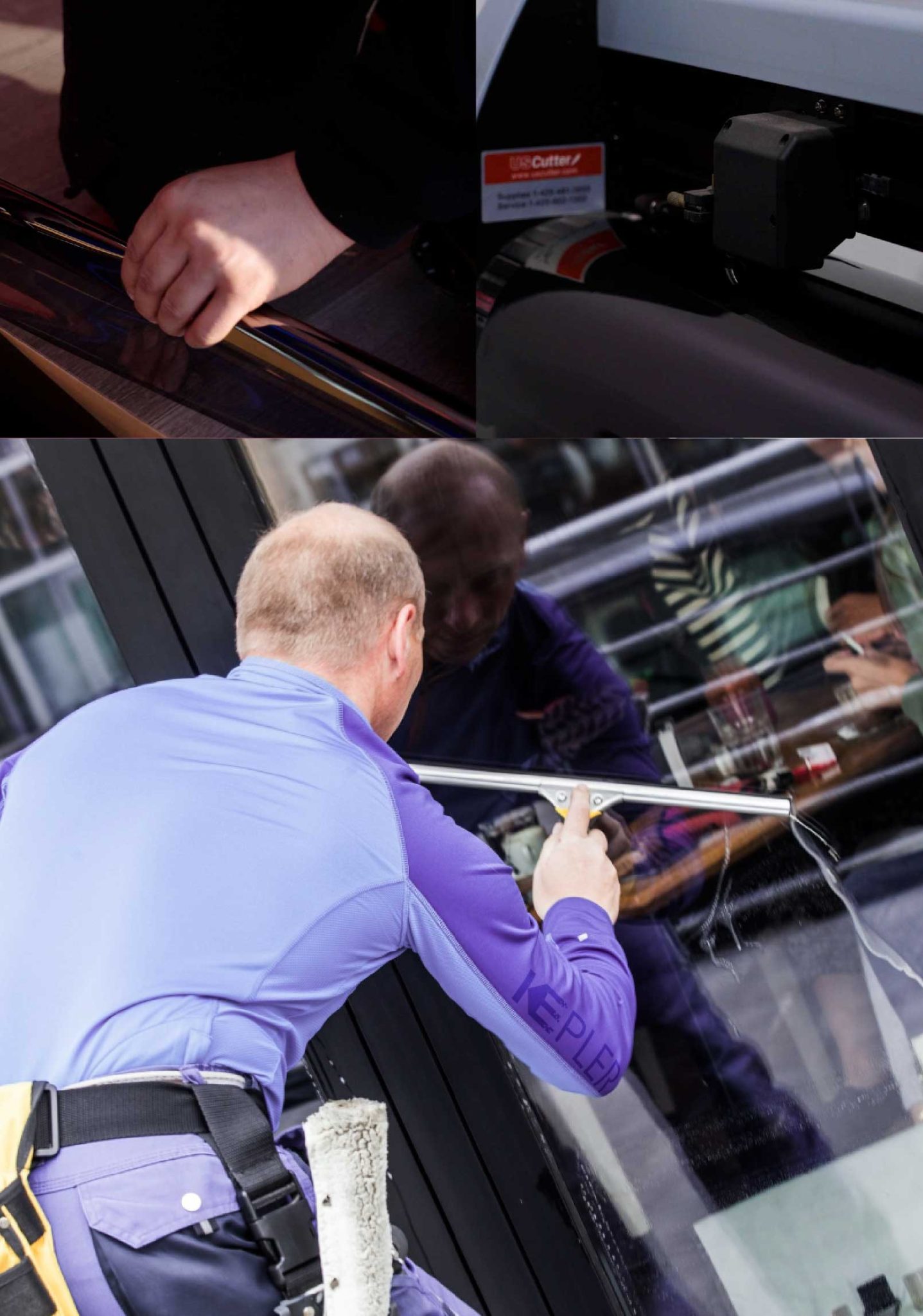 Kepler Skilled Applying Anti-Graffiti Window Film to a Pekin Shop Front