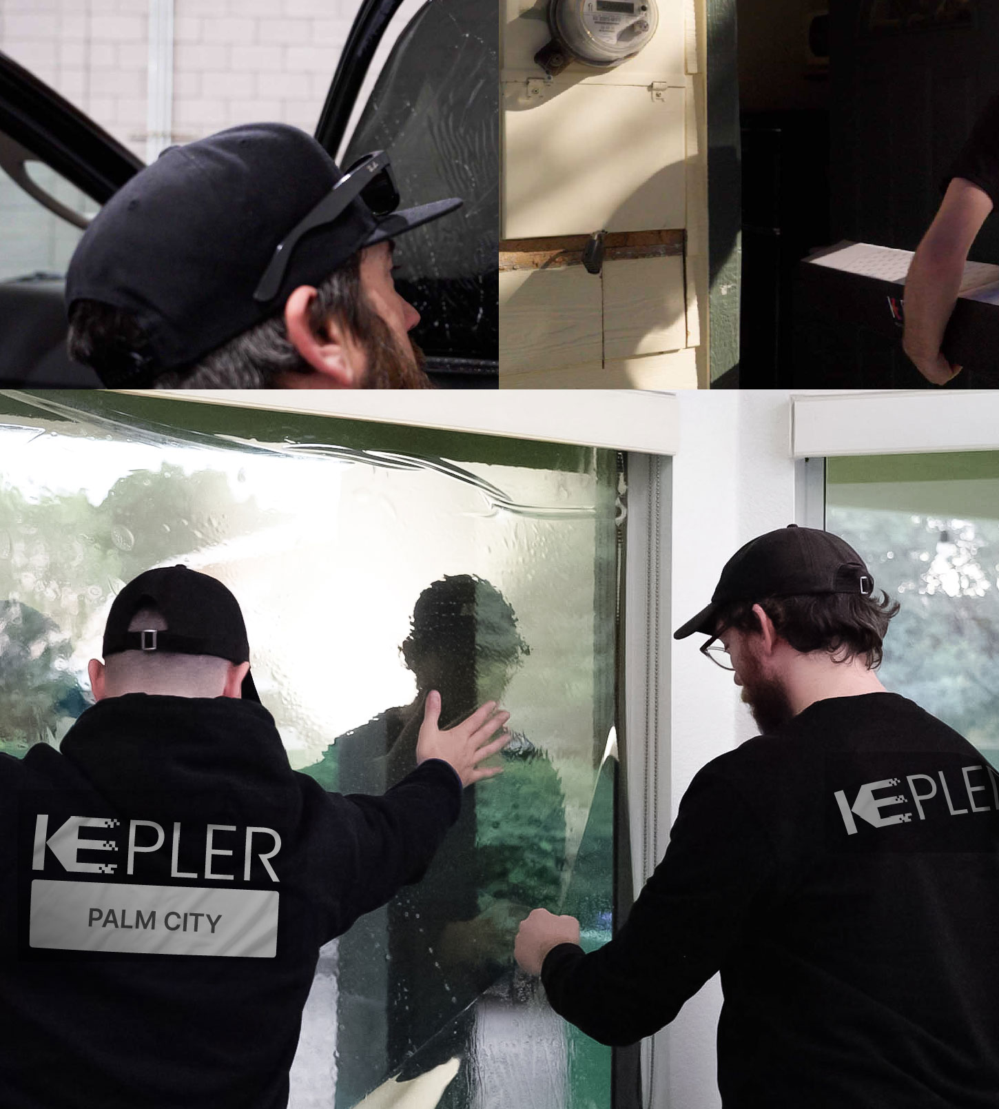 Expert Technician Fitting High-tech Window Tint to Home in Palm City