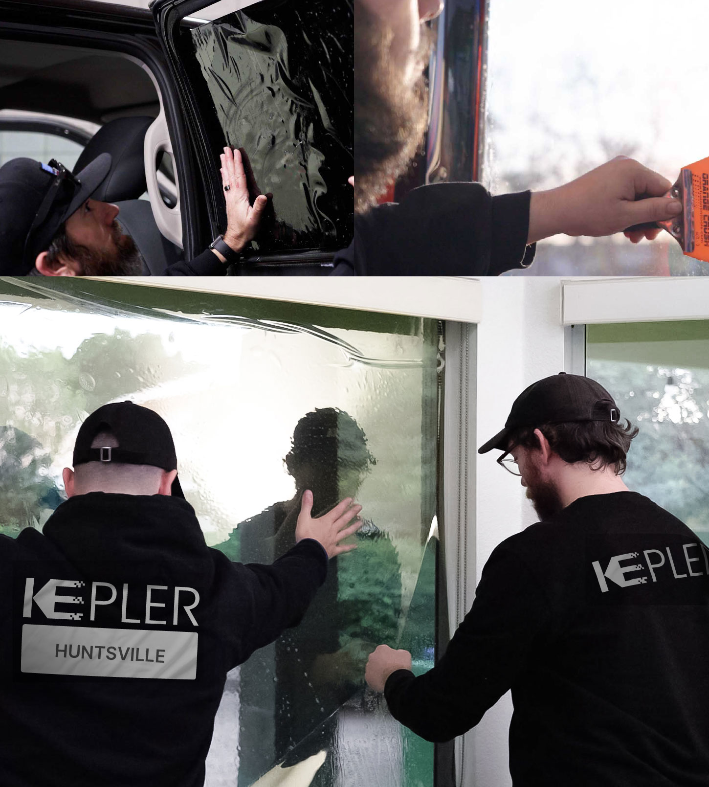 Expert Technician Applying Ceramic Window Tint to Home in Huntsville