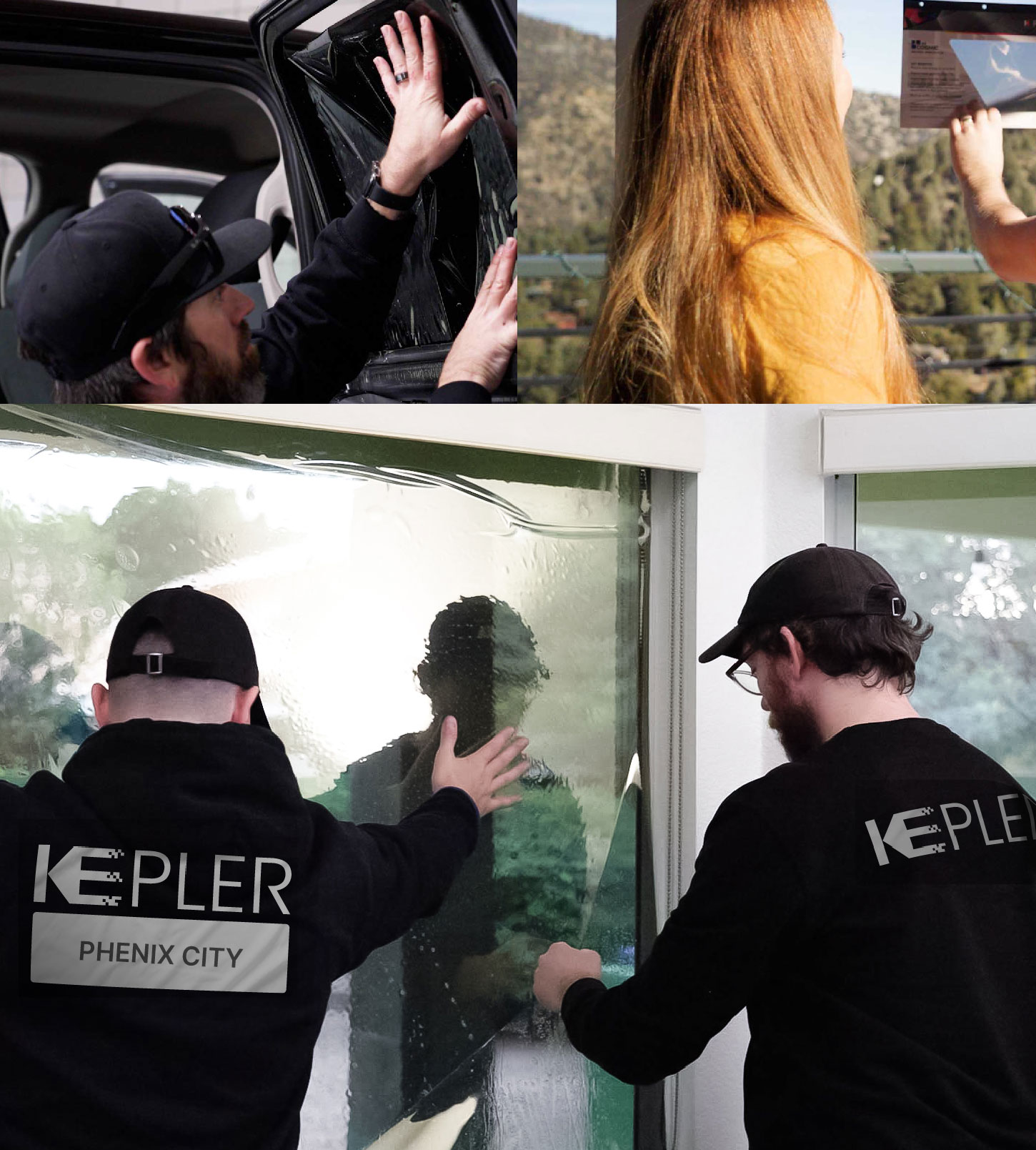 Kepler Technician Applying Ceramic Window Tint to Home in Phenix City