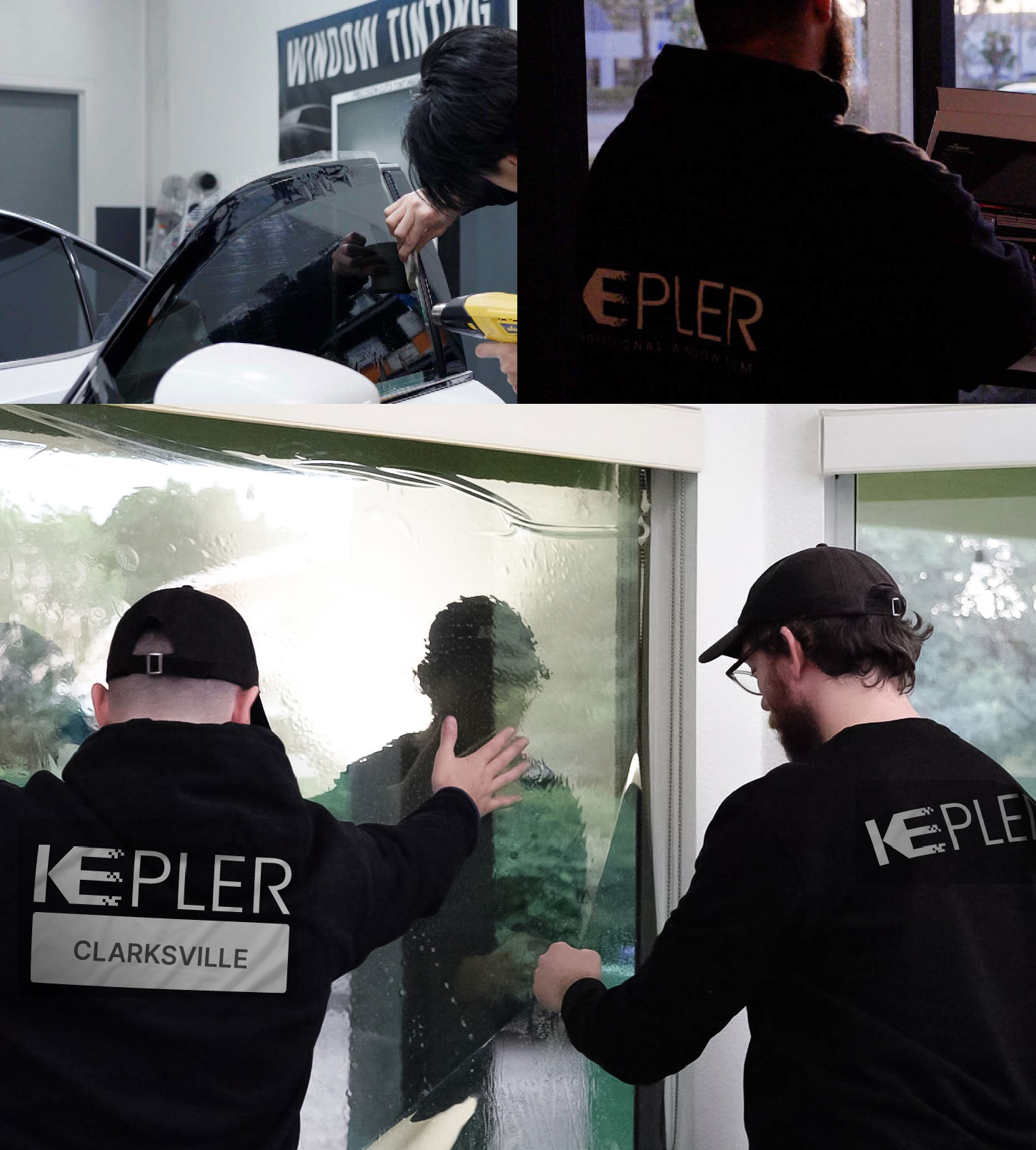 Expert Technician Applying High-tech Window Tint to Home in Clarksville