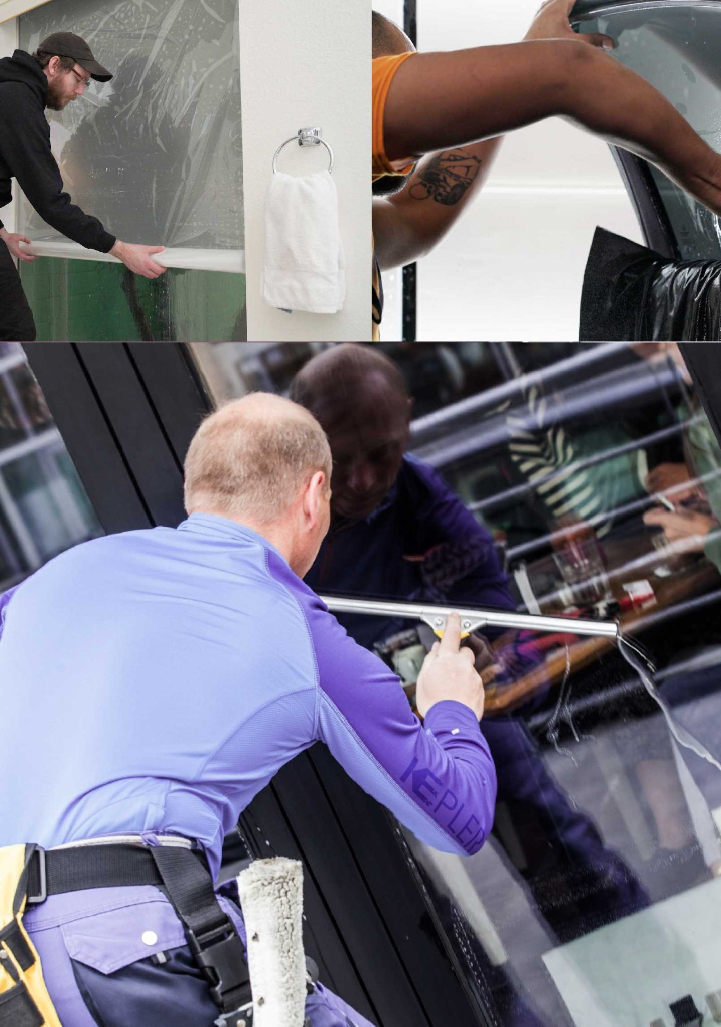 Kepler Professional Applying Anti-Graffiti Window Film to a Lenexa Shop Front
