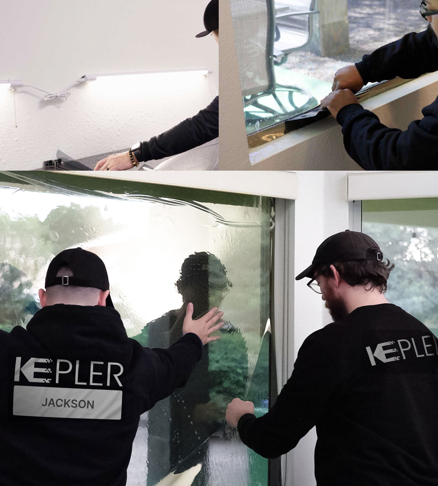 Kepler Technician Installing Ceramic Window Tint to Home in Jackson