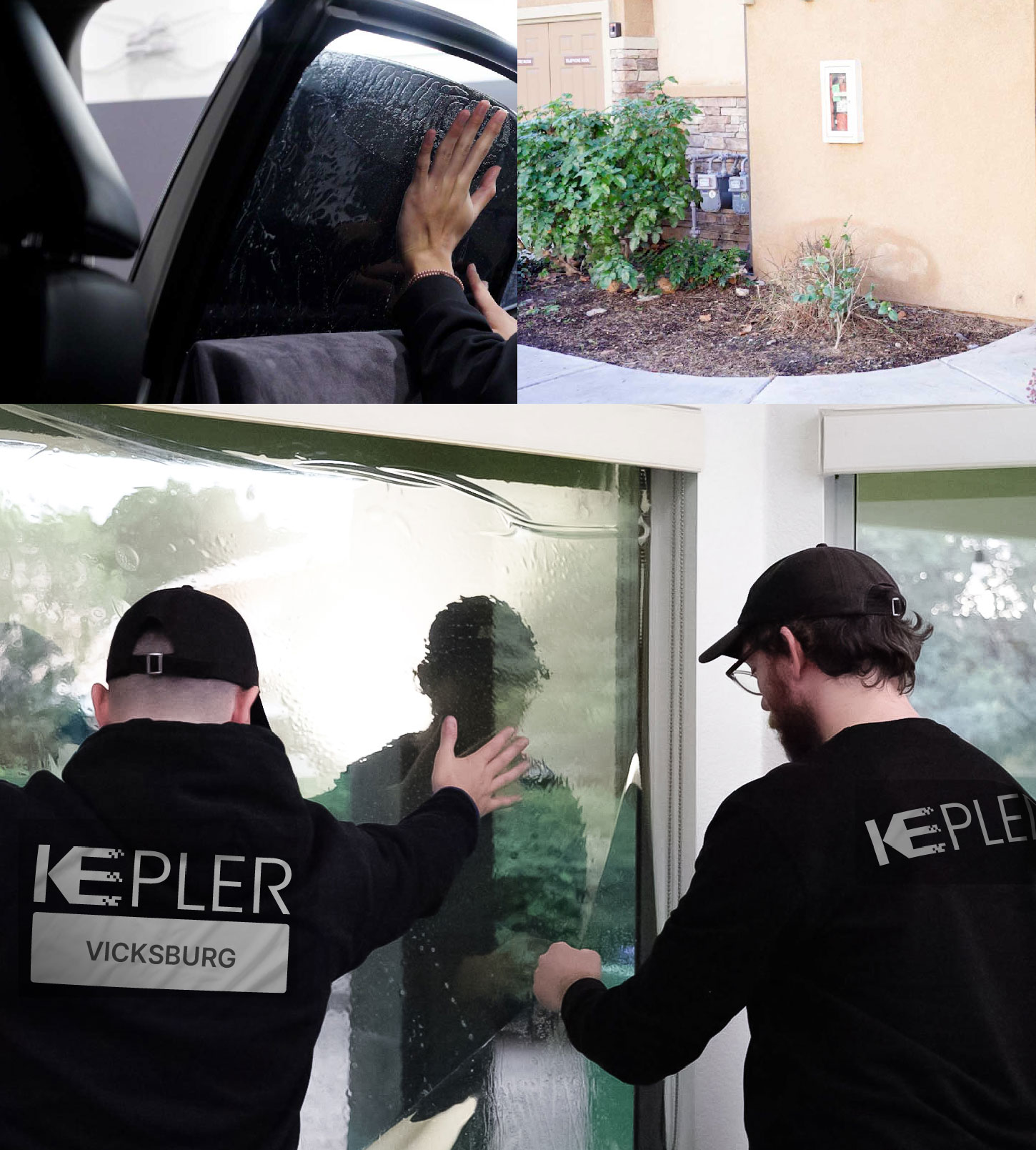 Expert Technician Fitting High-tech Window Tint to Home in Vicksburg