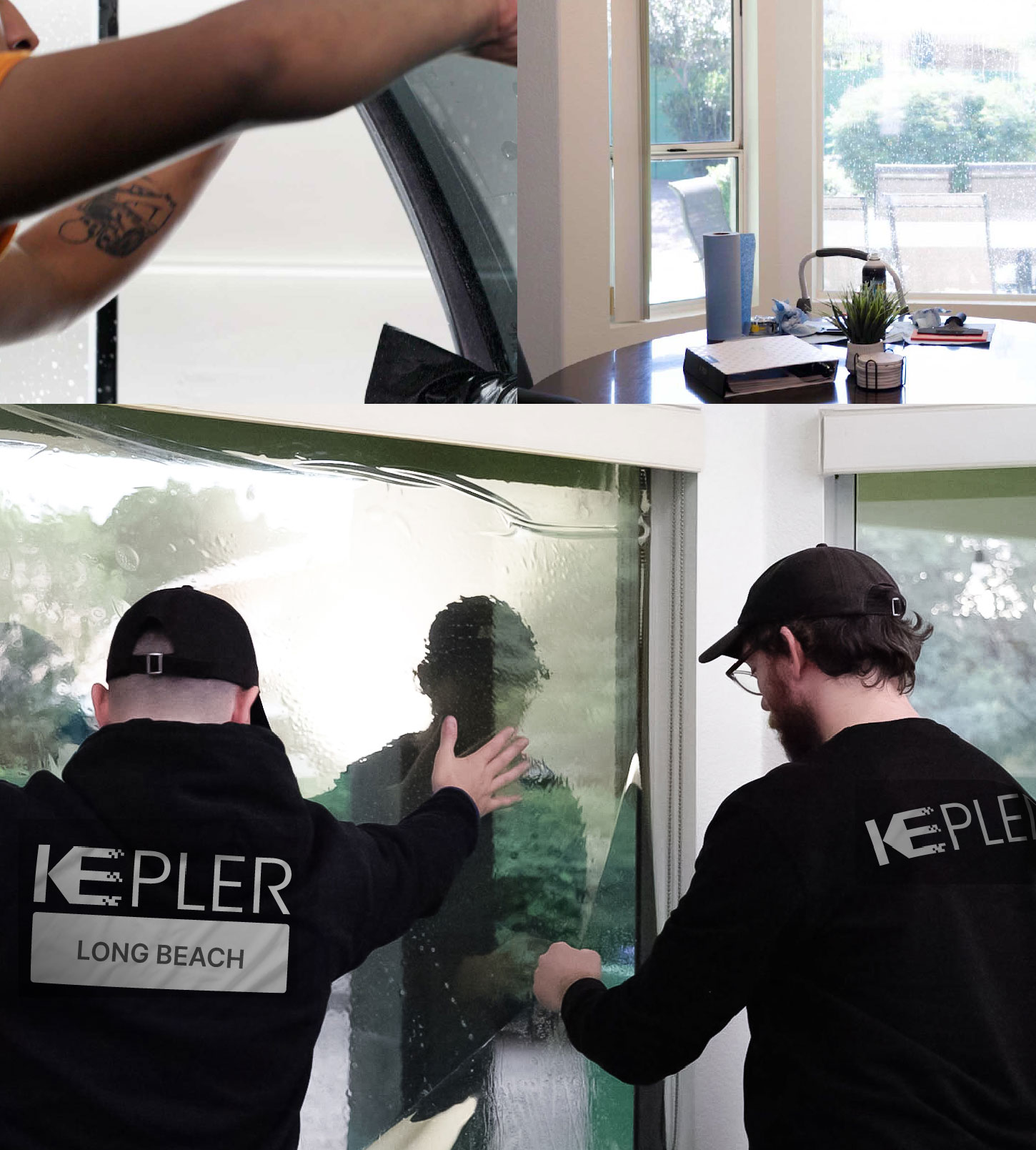 Expert Technician Applying Ceramic Window Tint to Home in Long Beach