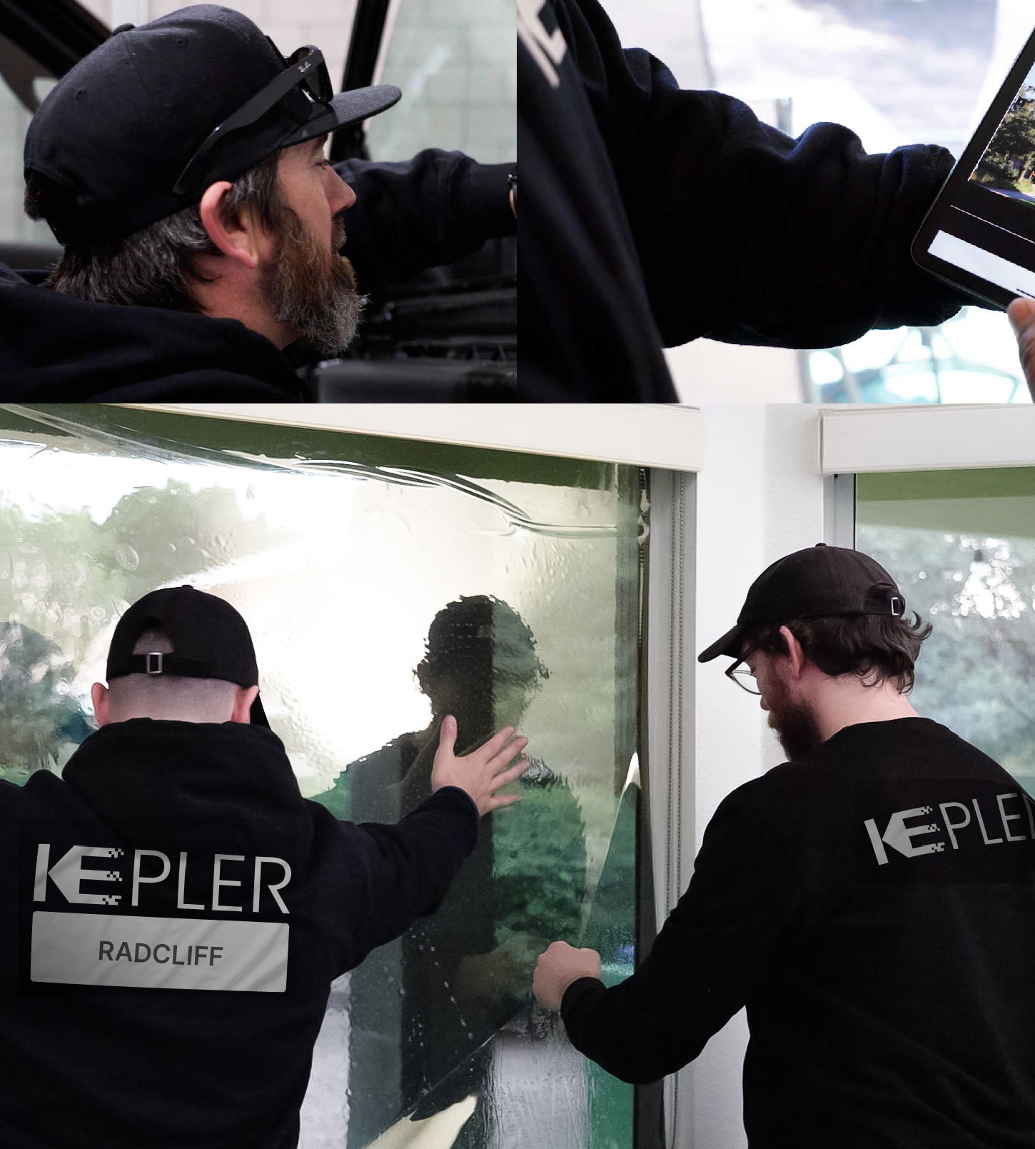 Expert Technician Fitting High-tech Window Tint to Home in Radcliff