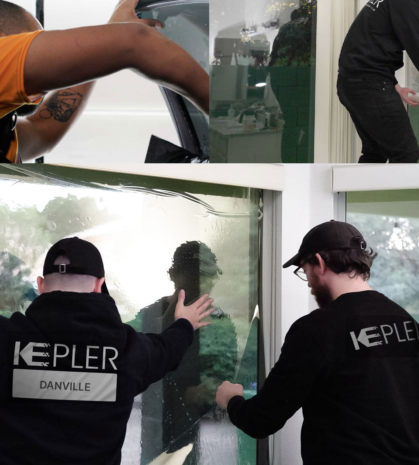 Expert Technician Fitting High-tech Window Tint to Home in Danville