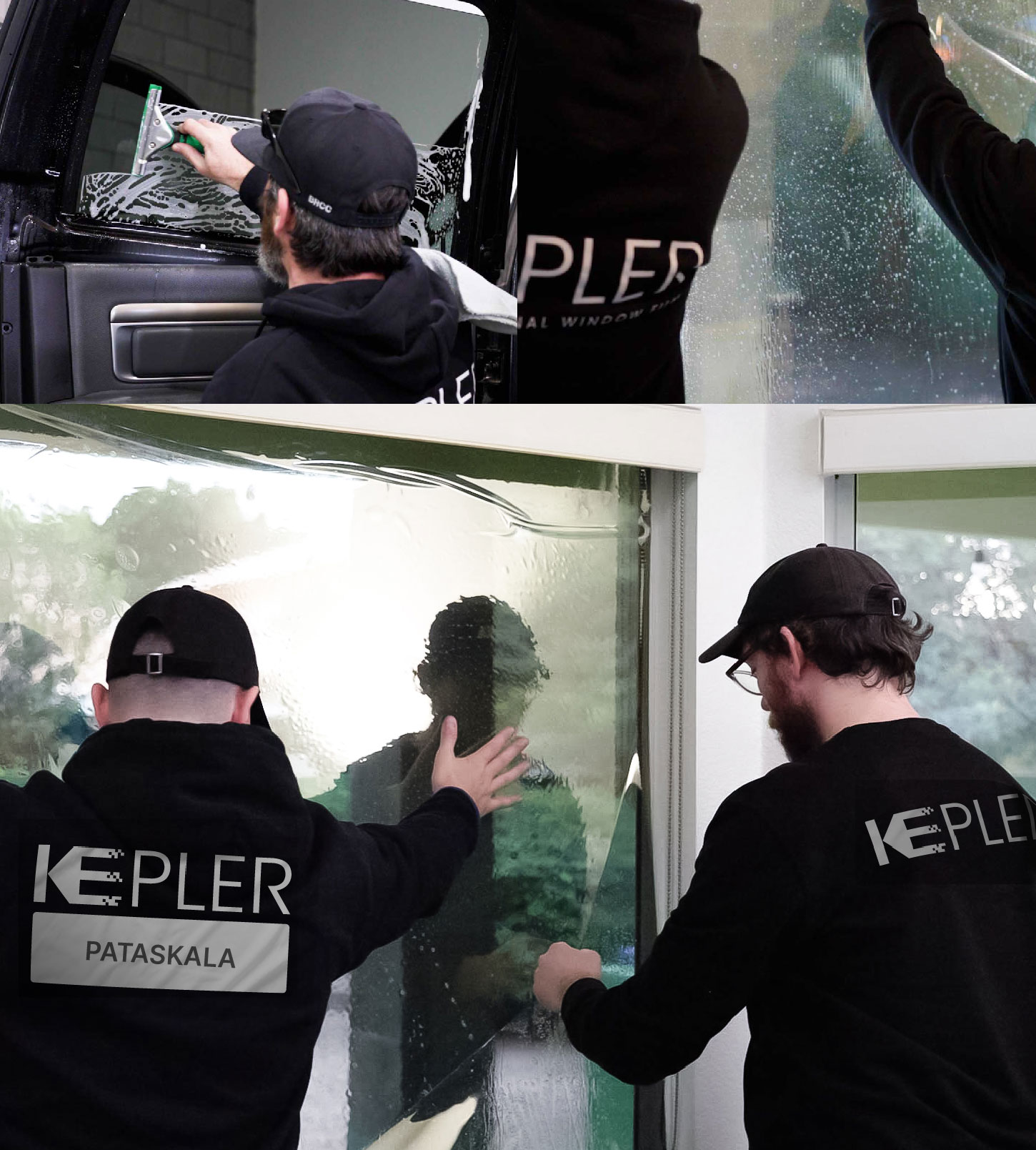 Expert Technician Fitting High-tech Window Tint to Home in Pataskala