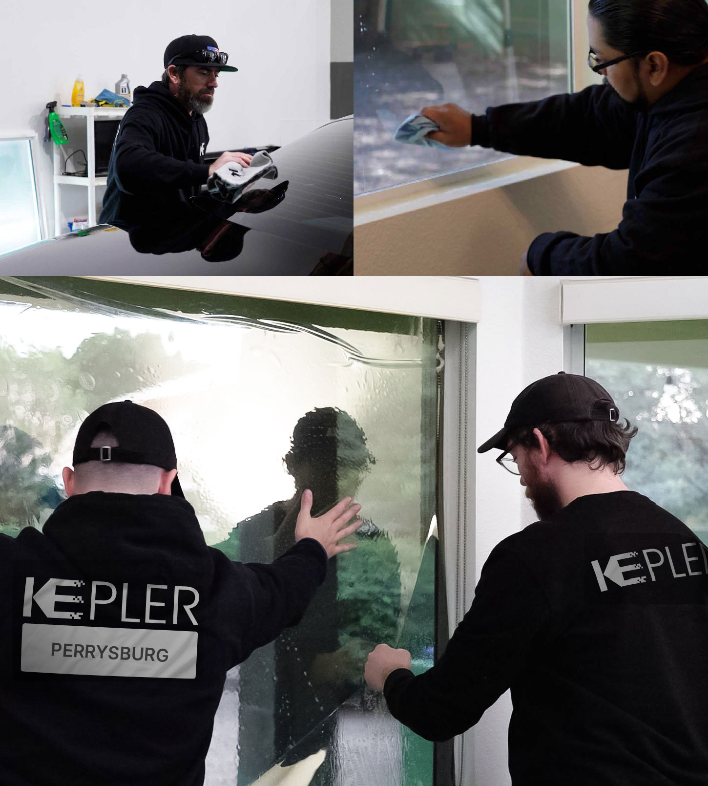 Expert Technician Installing High-tech Window Tint to Home in Perrysburg