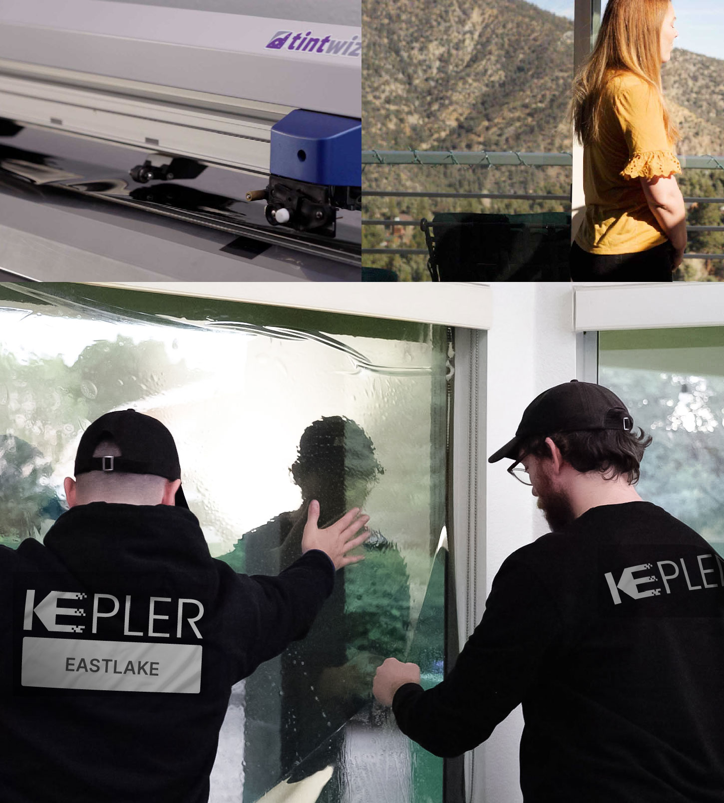 Kepler Technician Applying Ceramic Window Tint to Home in Eastlake