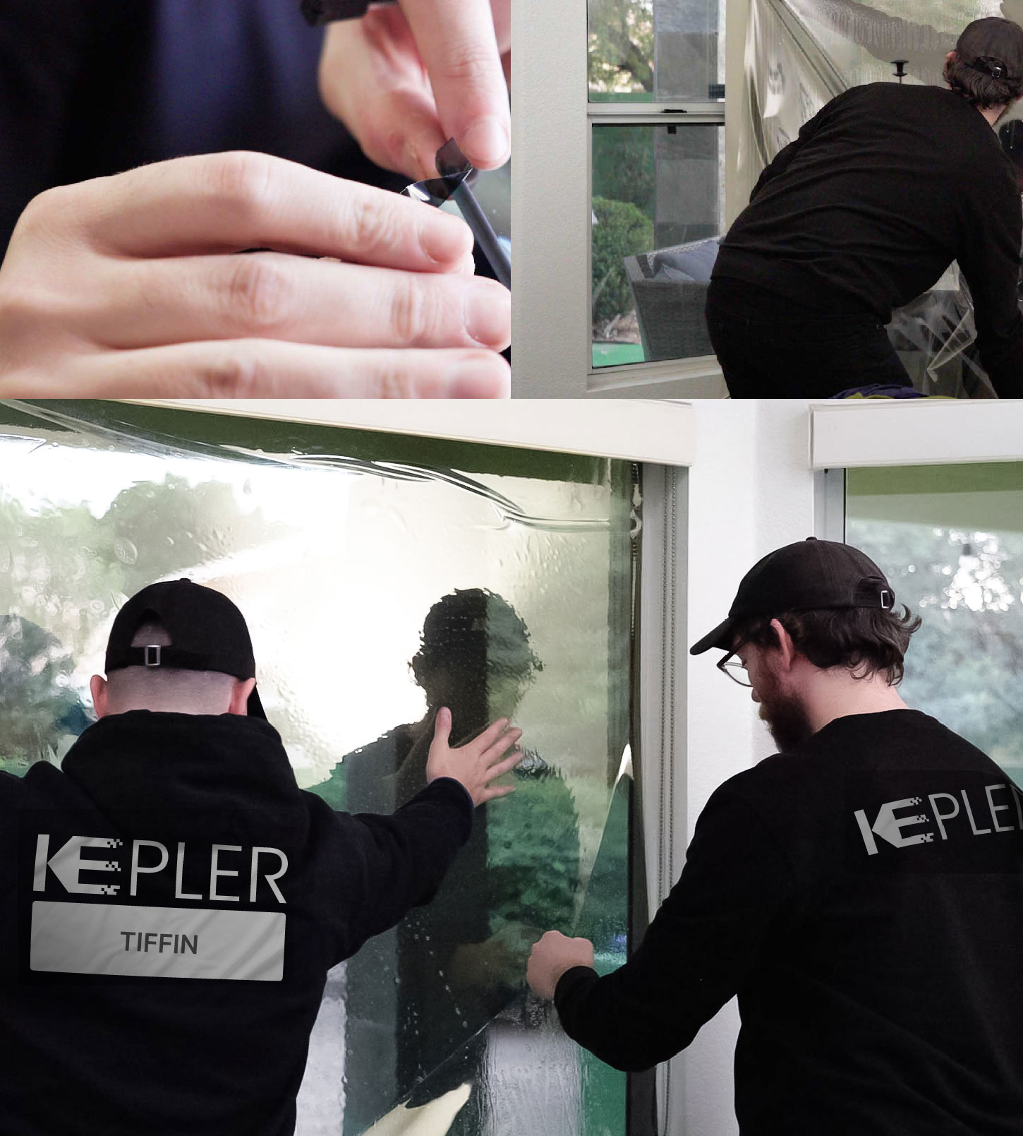 Expert Technician Applying Advanced Window Tint to Home in Tiffin