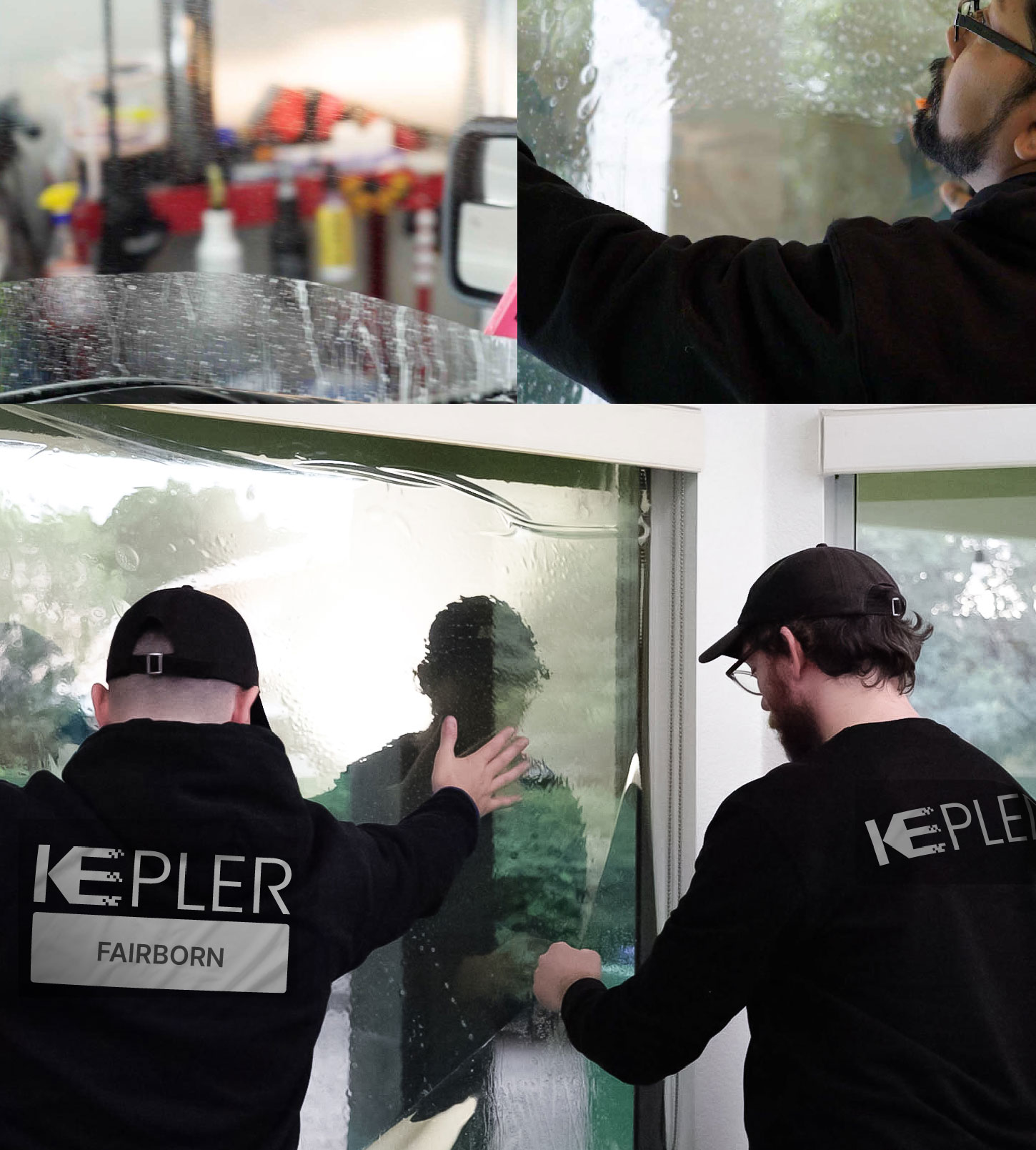 Expert Technician Applying High-tech Window Tint to Home in Fairborn