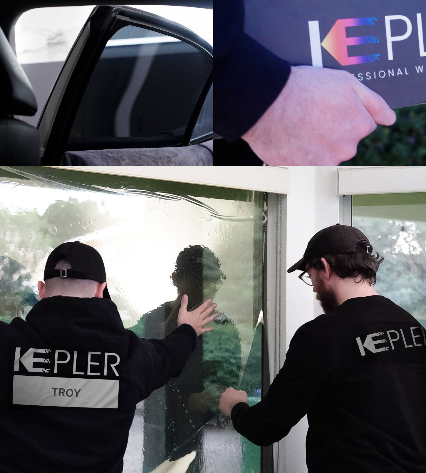 Kepler Technician Applying Ceramic Window Tint to Home in Troy