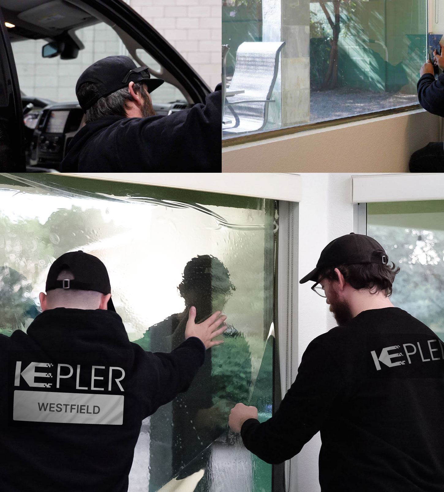 Expert Technician Fitting High-tech Window Tint to Home in Westfield