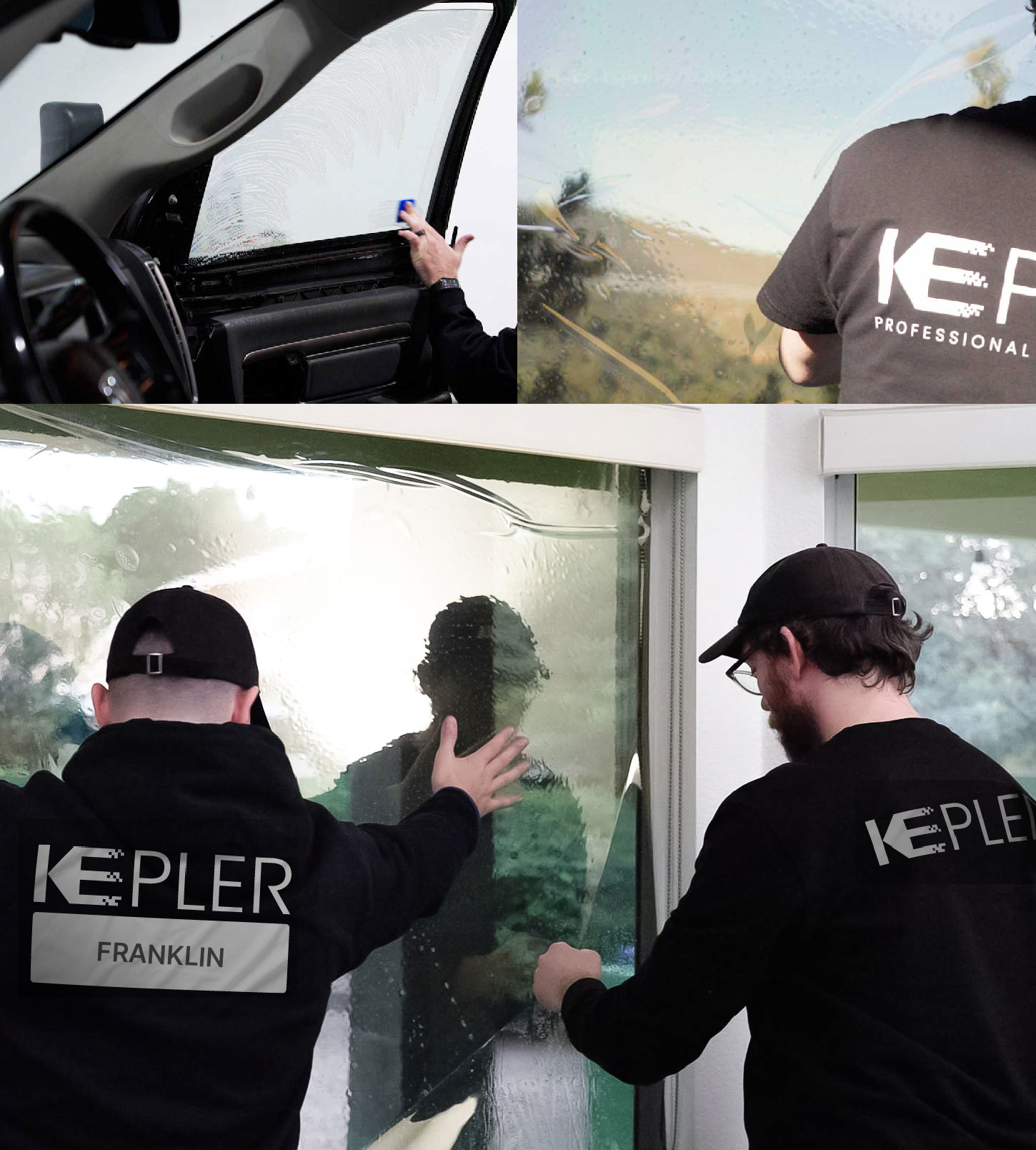 Expert Technician Installing High-tech Window Tint to Home in Franklin