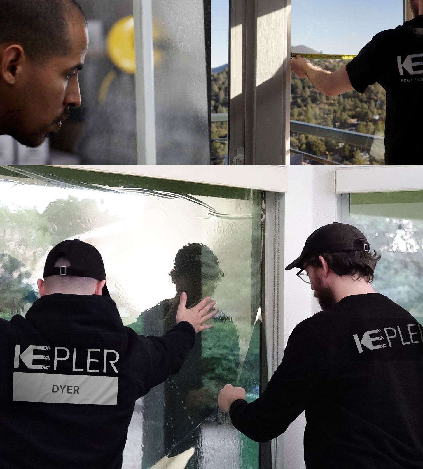 Expert Technician Installing Ceramic Window Tint to Home in Dyer