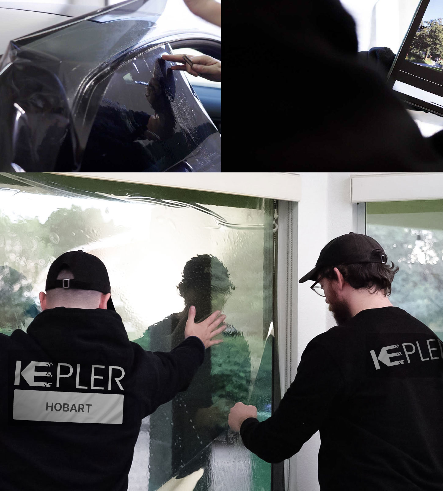 Expert Technician Installing Advanced Window Tint to Home in Hobart