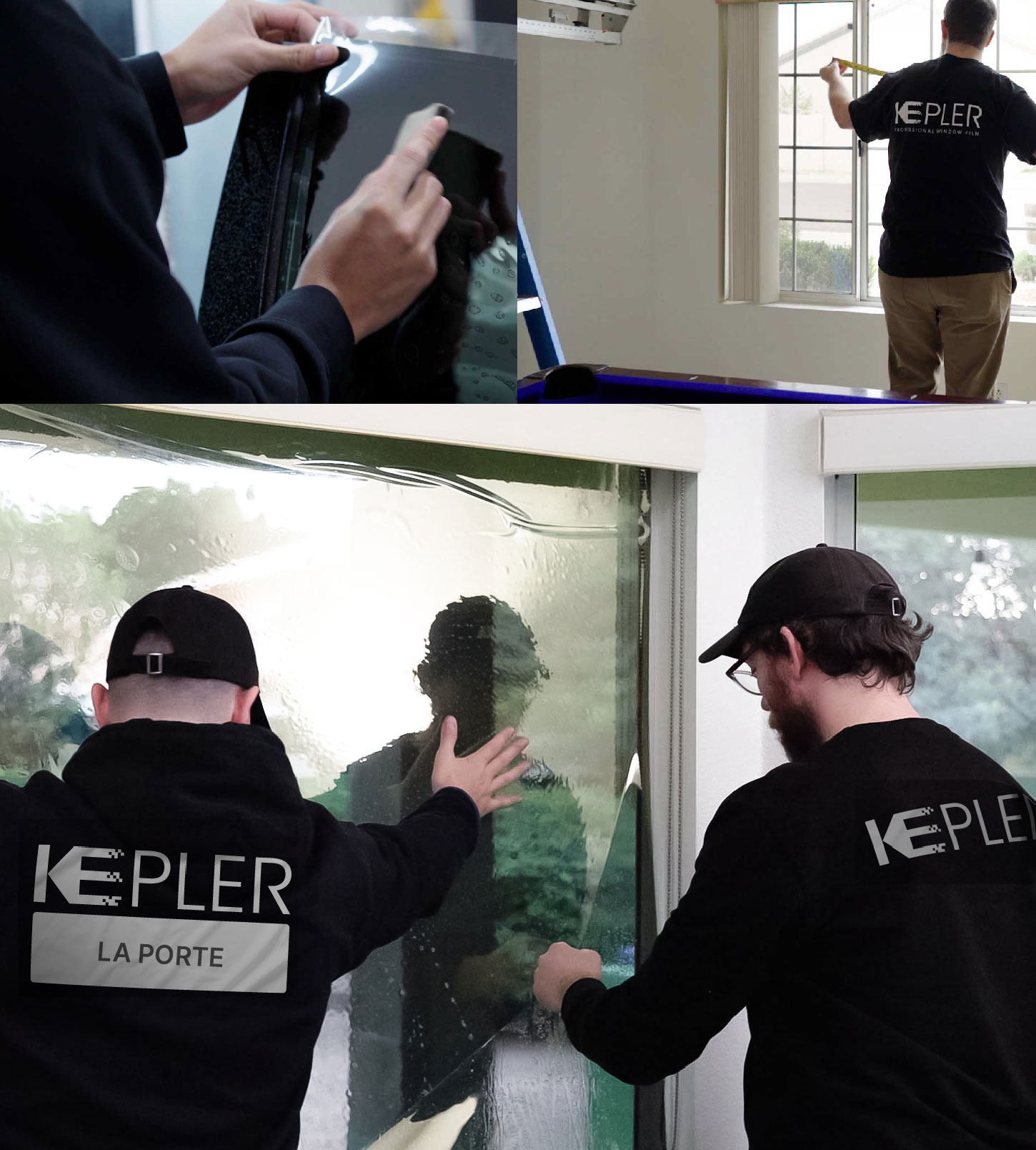 Expert Technician Installing Ceramic Window Tint to Home in La Porte
