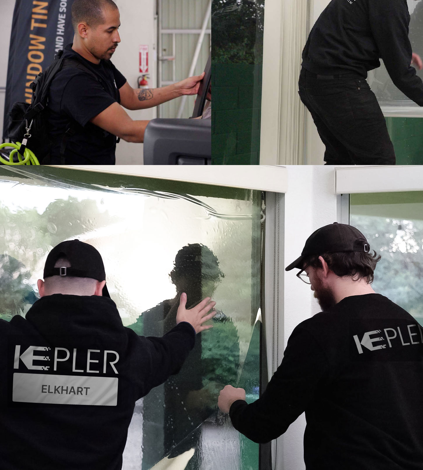 Expert Technician Applying Advanced Window Tint to Home in Elkhart