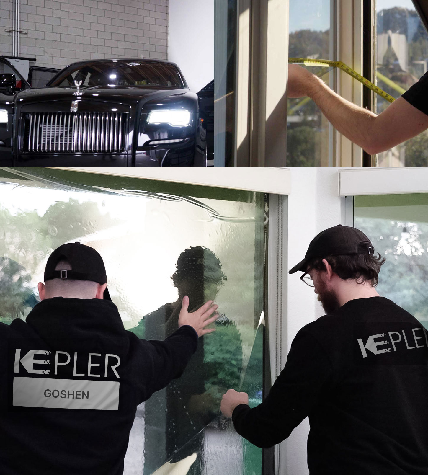 Expert Technician Fitting High-tech Window Tint to Home in Goshen