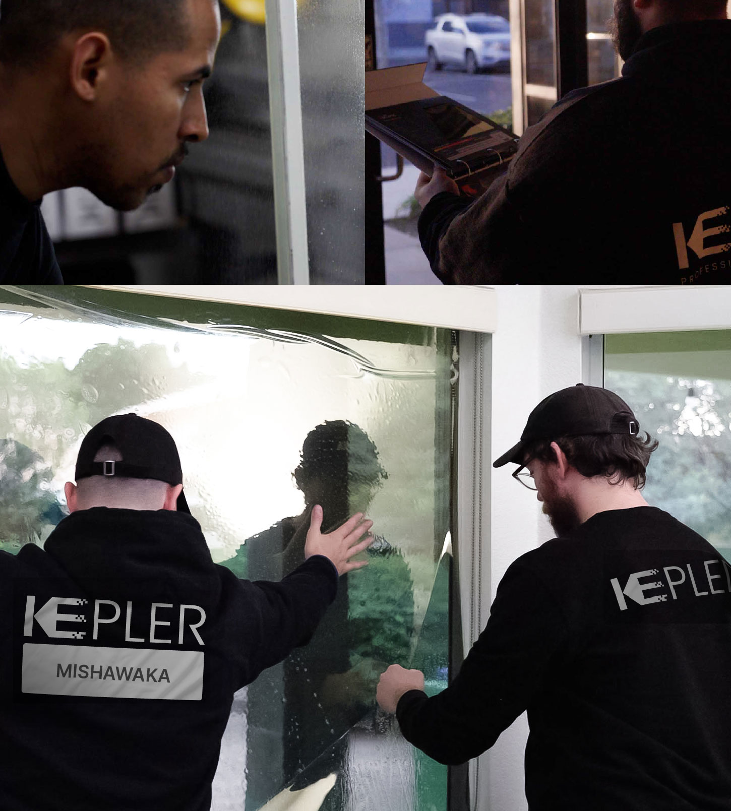 Kepler Technician Fitting High-tech Window Tint to Home in Mishawaka