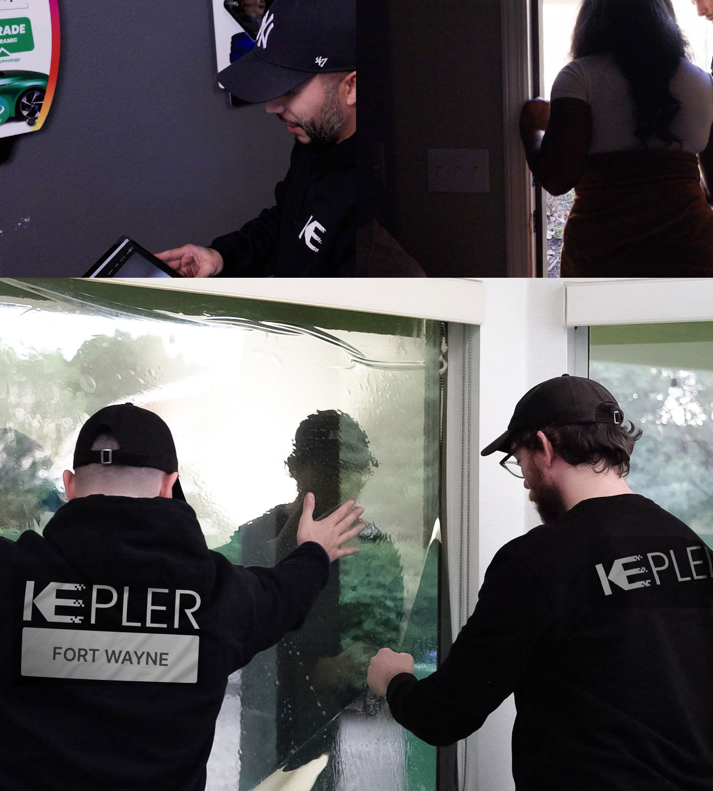 Expert Technician Installing Ceramic Window Tint to Home in Fort Wayne