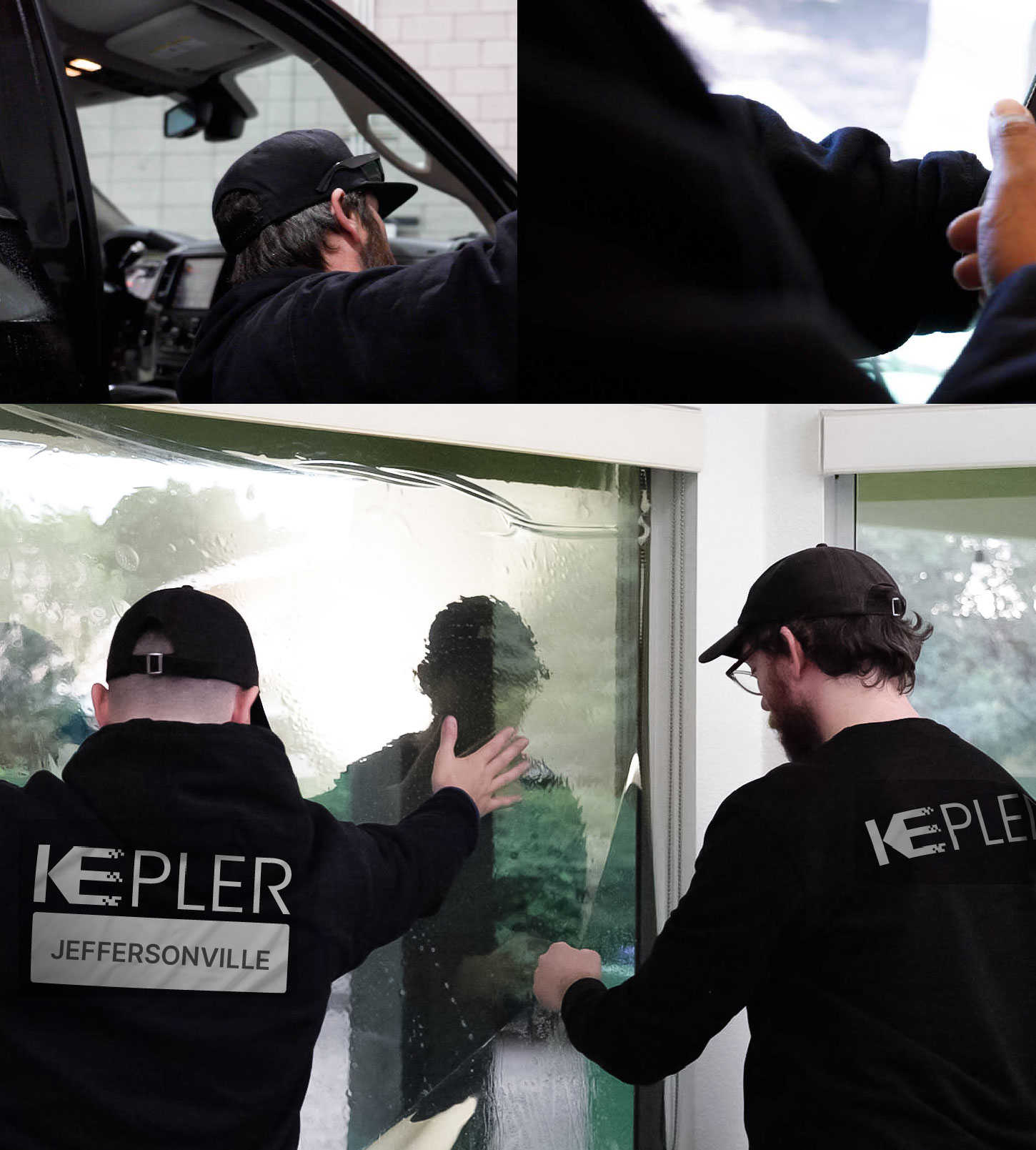Expert Technician Applying Ceramic Window Tint to Home in Jeffersonville