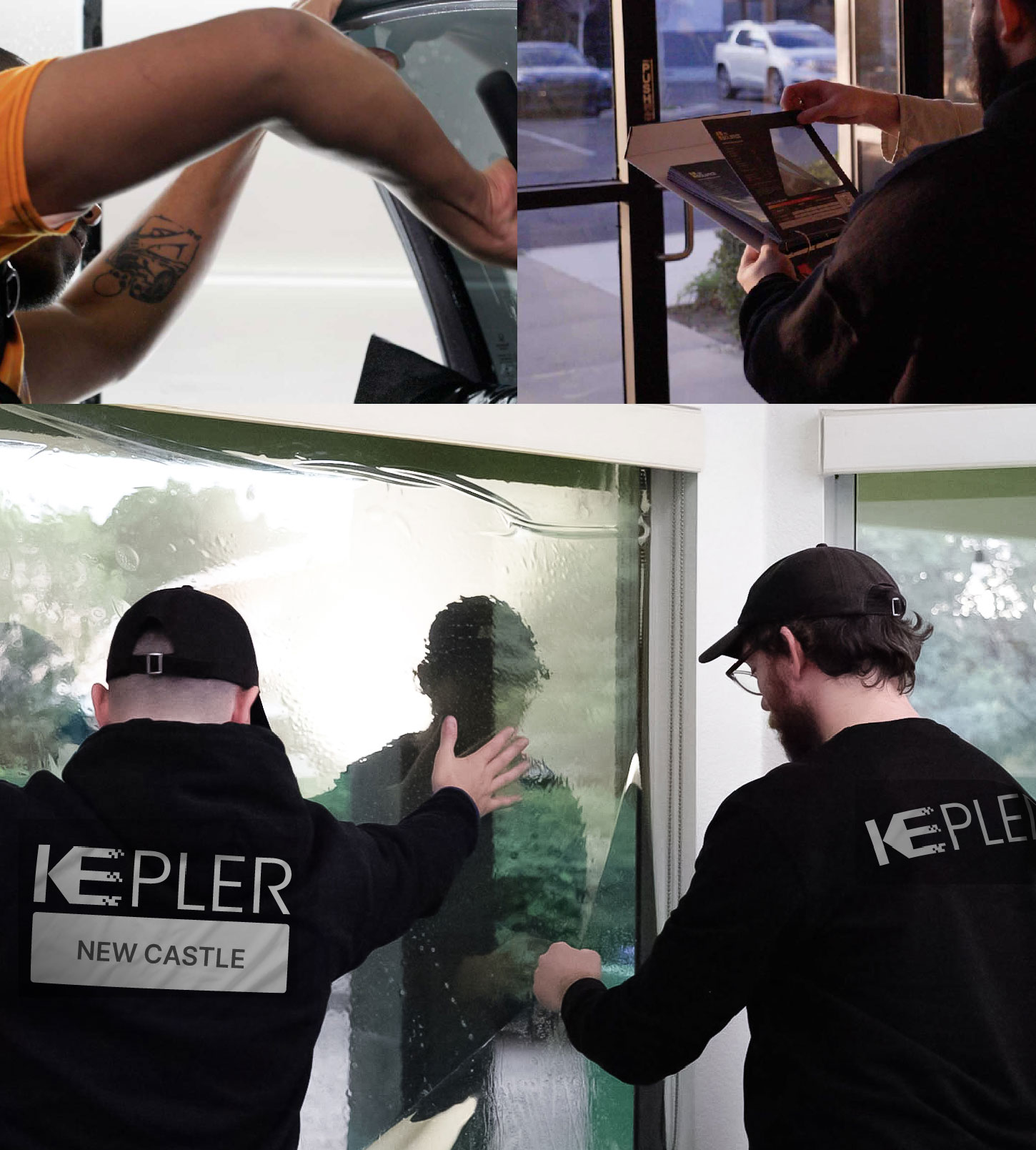 Expert Technician Applying High-tech Window Tint to Home in New Castle